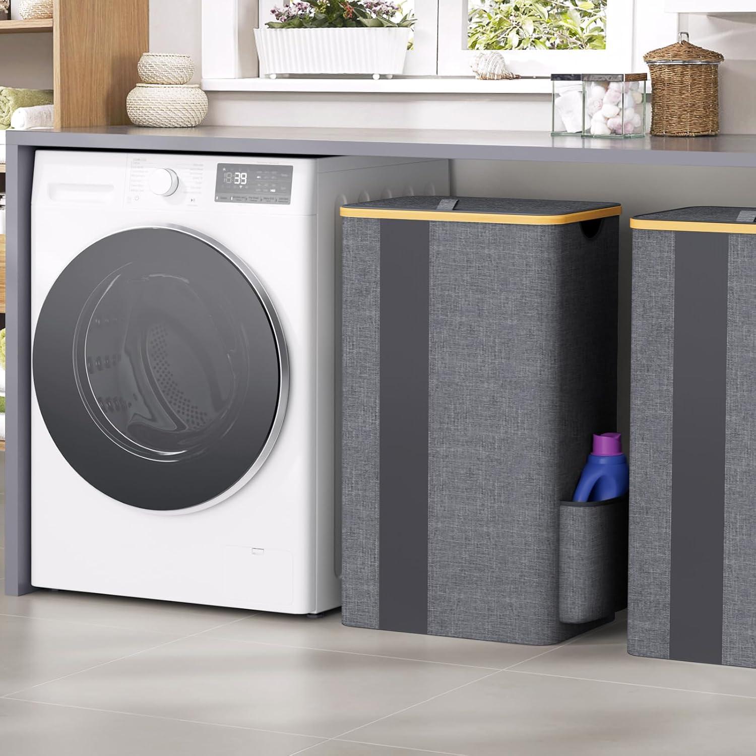 Cesta de Ropa BlissTotes 100L con Tapa y Asas - Gris Claro