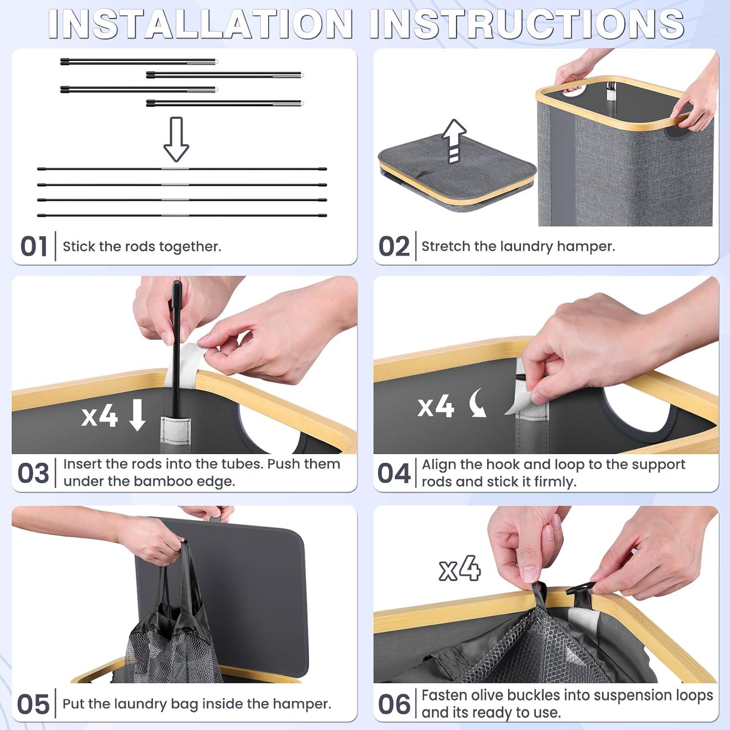 Cesta de Ropa BlissTotes 100L con Tapa y Asas - Gris Claro