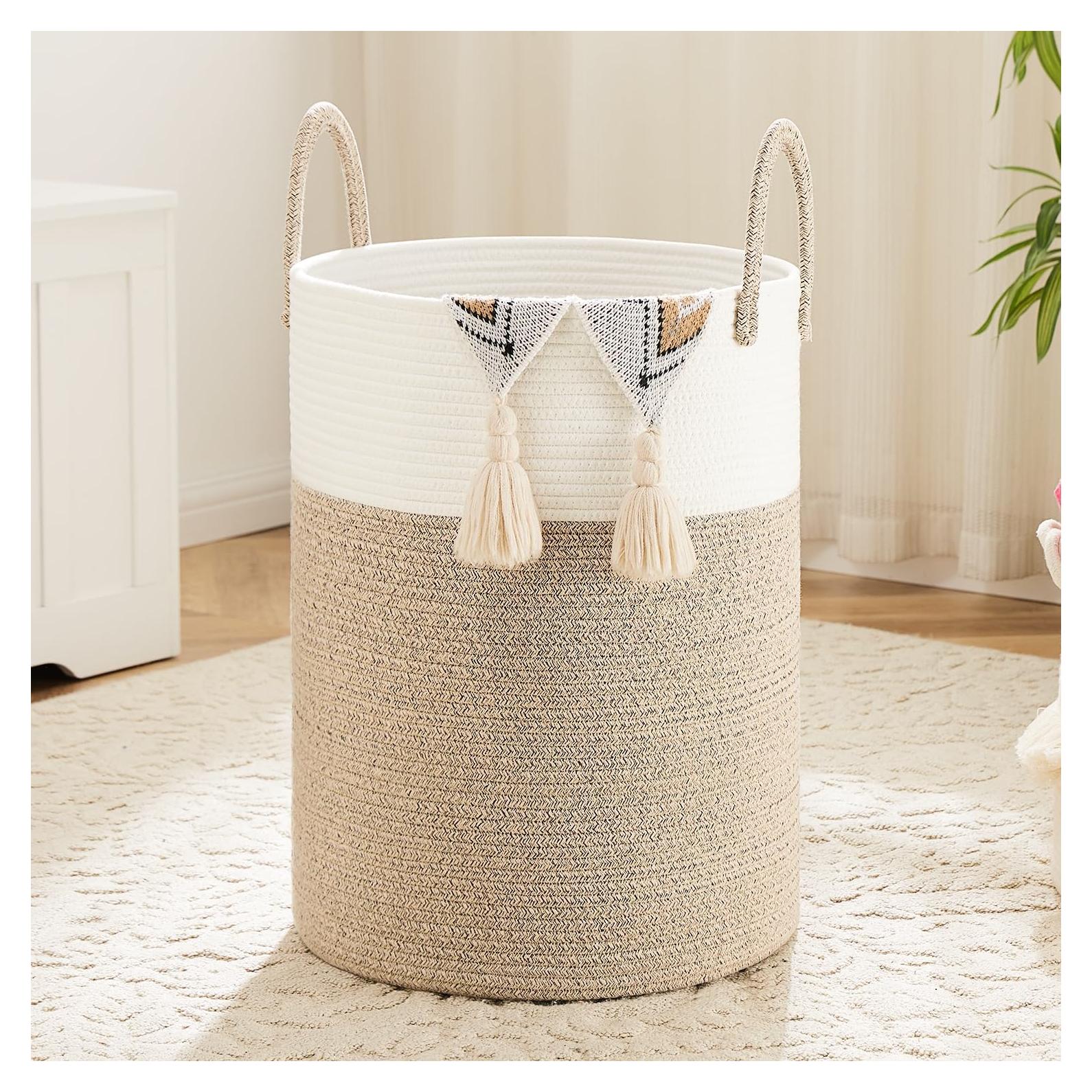 Cesta de Ropa Artfeel 60L Algodón Trenzado Redonda Marrón