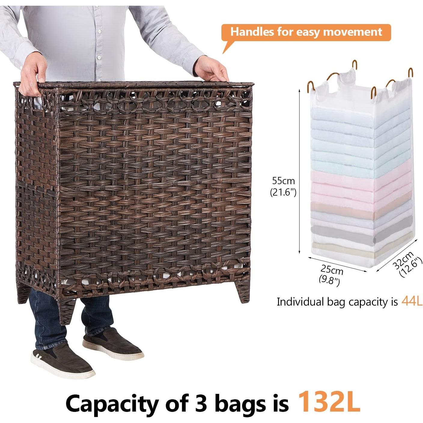 Cesta de Ropa Hermina 132L con 3 Bolsas Removibles Marrón