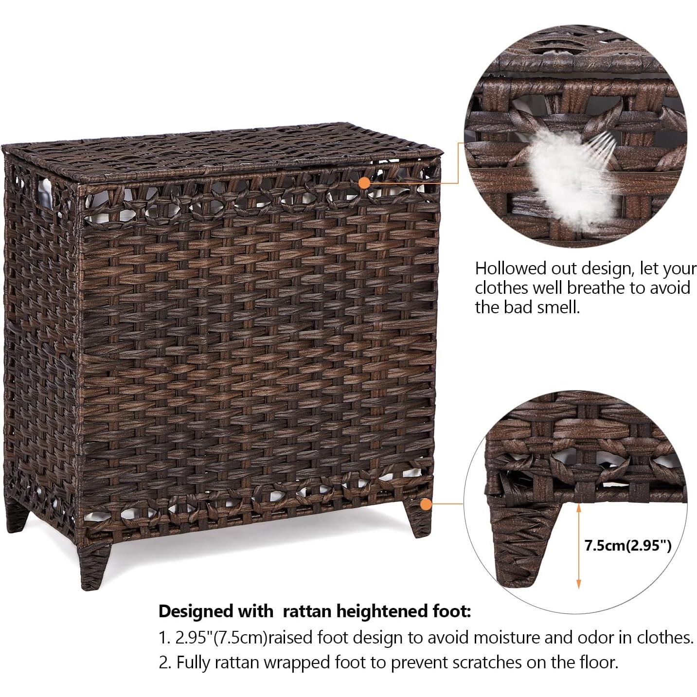 Cesta de Ropa Hermina 132L con 3 Bolsas Removibles Marrón