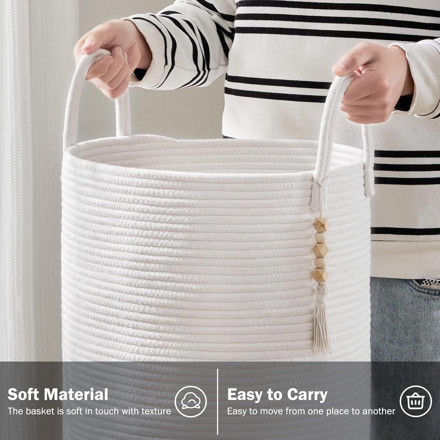 Cesta de lavandería YOUDENOVA 58L algodón blanca colapsable