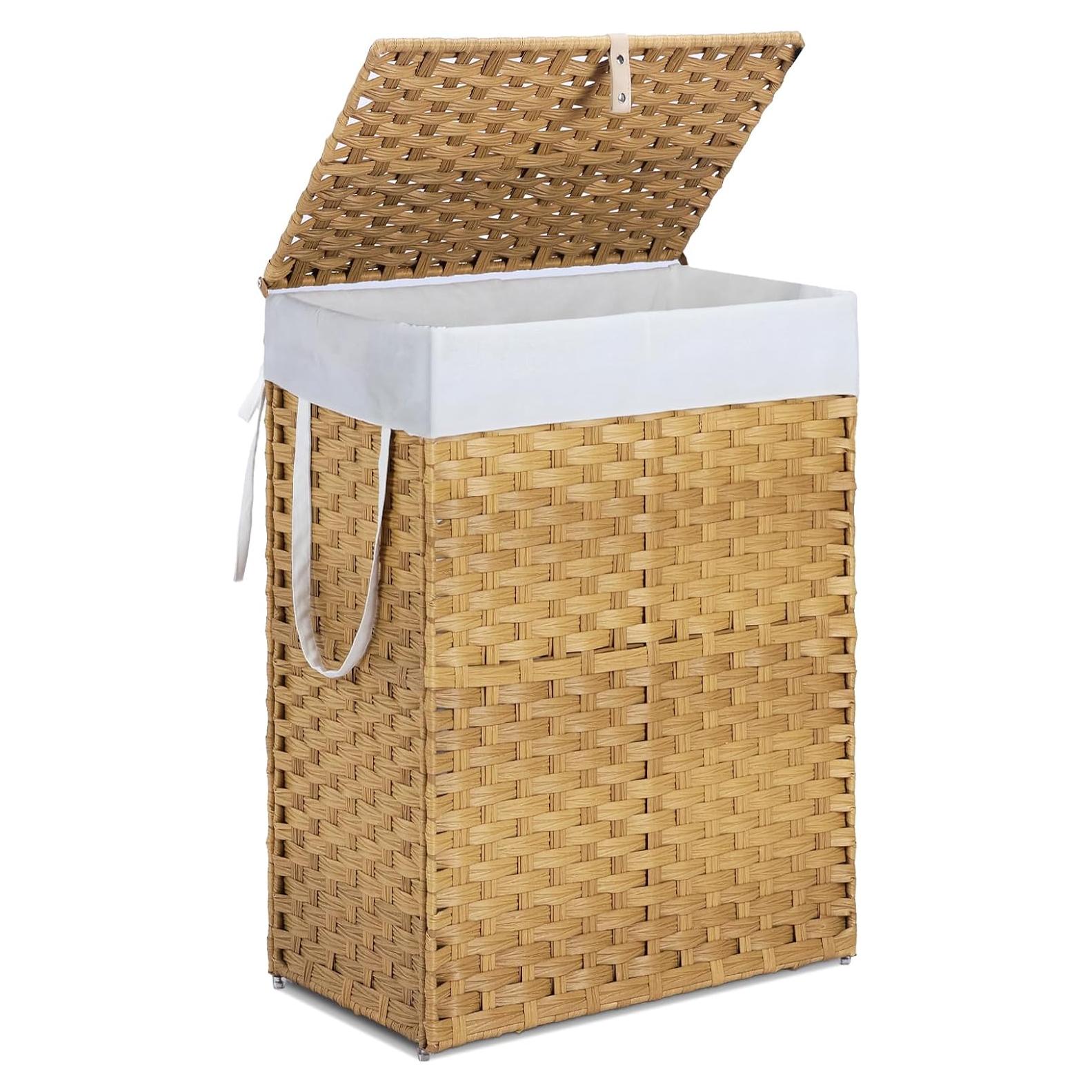 Cesta de Ropa Tejida DUMOS 90L Amarillo Ganso Plegable