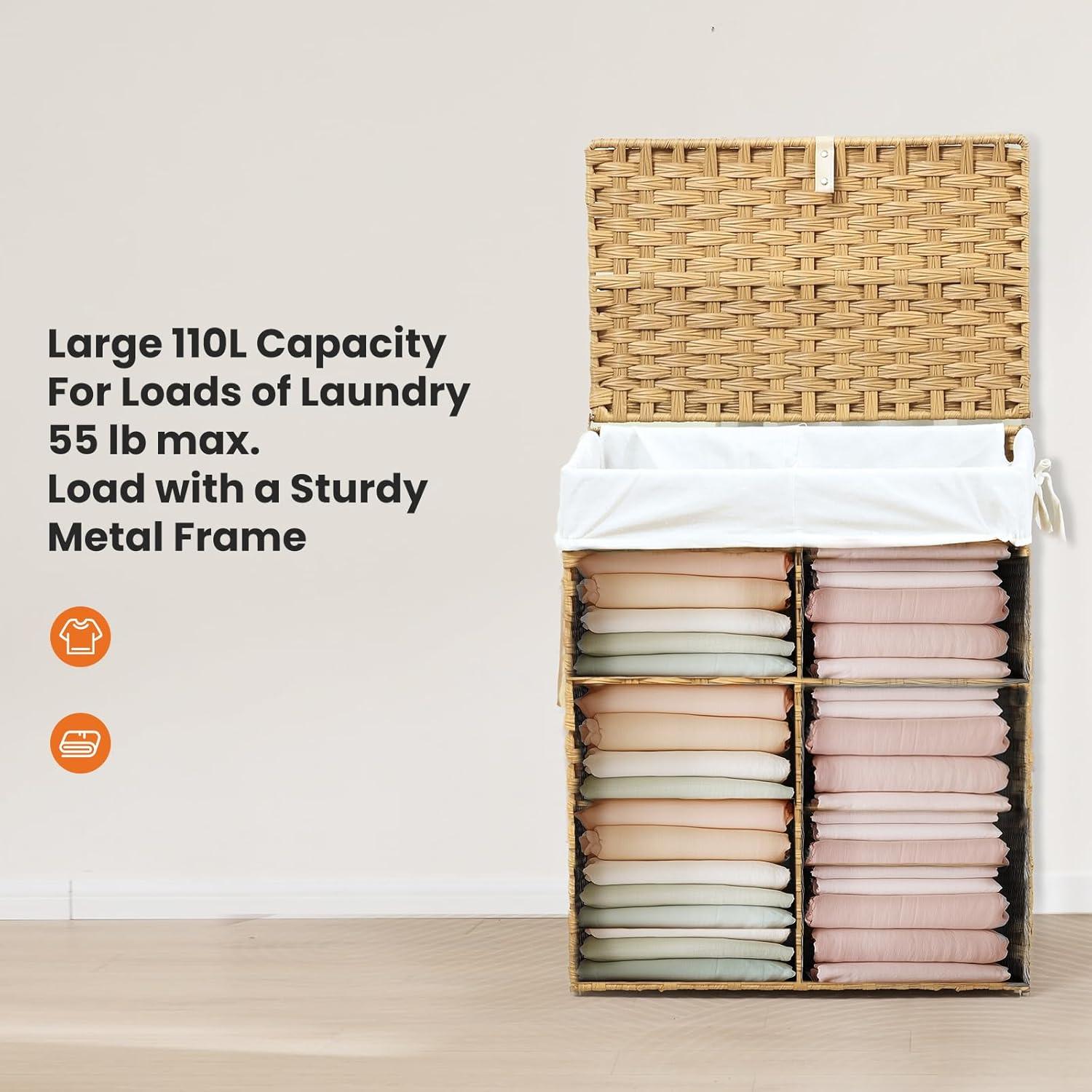 Cesta de Ropa Tejida DUMOS 90L Amarillo Ganso Plegable