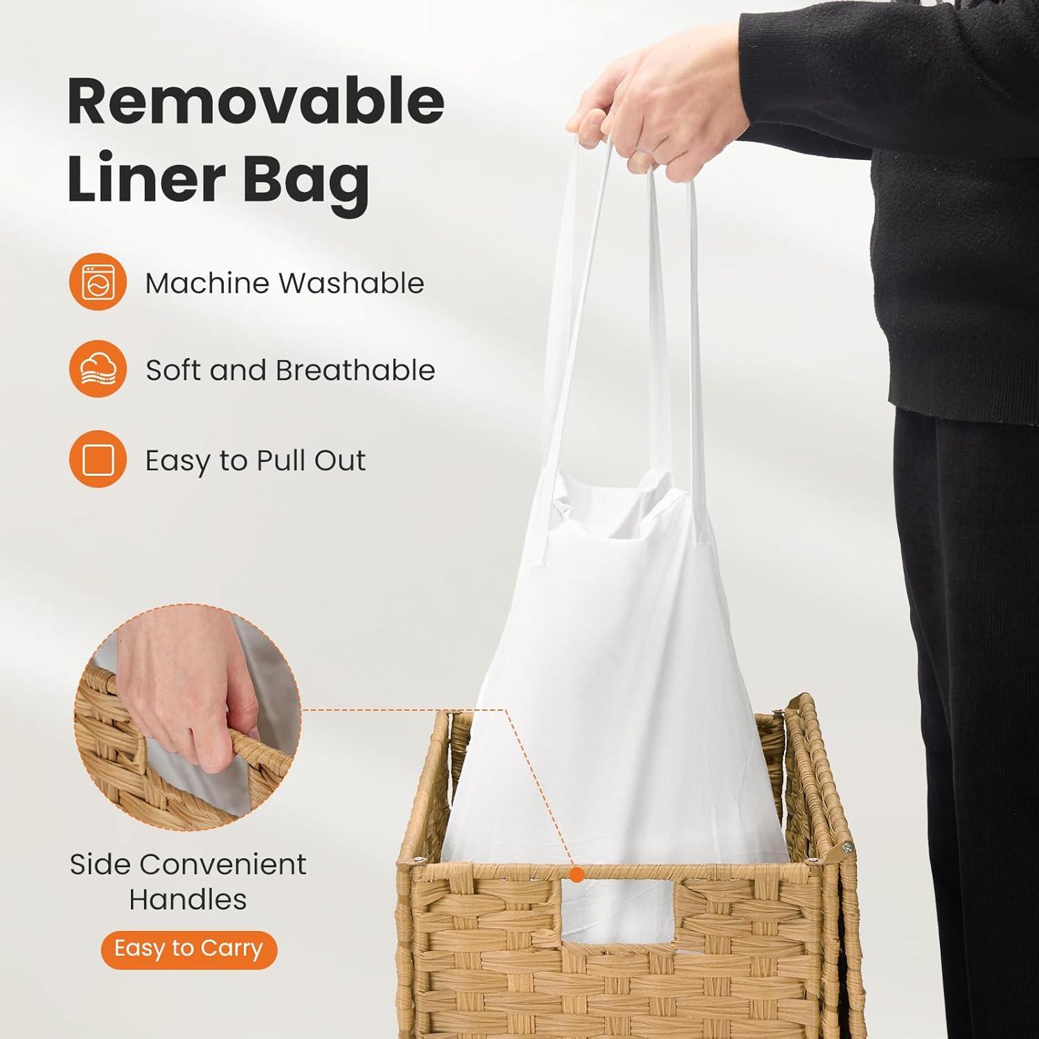 Cesta de Ropa Tejida DUMOS 90L Amarillo Ganso Plegable