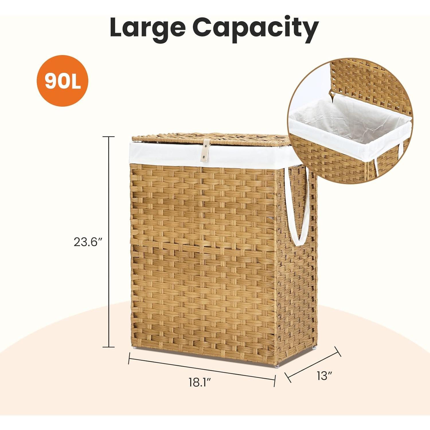 Cesta de Ropa Tejida DUMOS 90L Amarillo Ganso Plegable