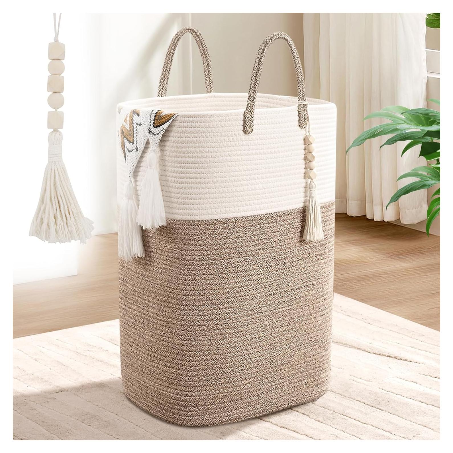 Cesta de Lavandería Tejida WENMER 65L Algodón Marrón