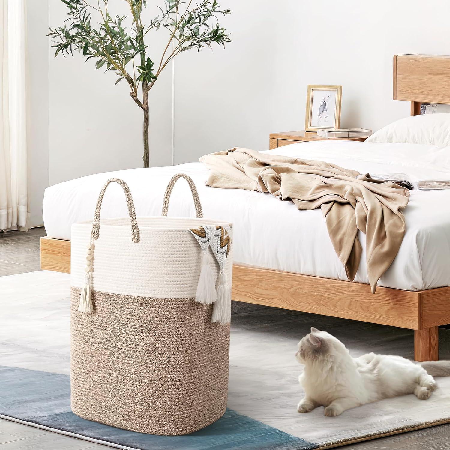 Cesta de Lavandería Tejida WENMER 65L Algodón Marrón