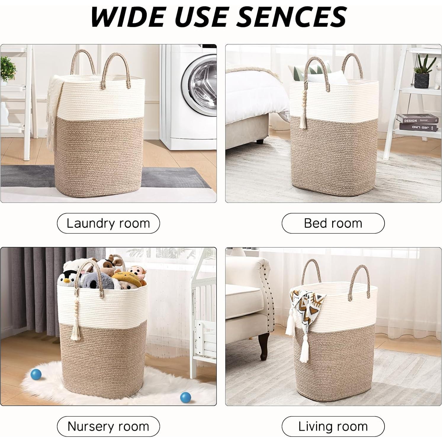 Cesta de Lavandería Tejida WENMER 65L Algodón Marrón