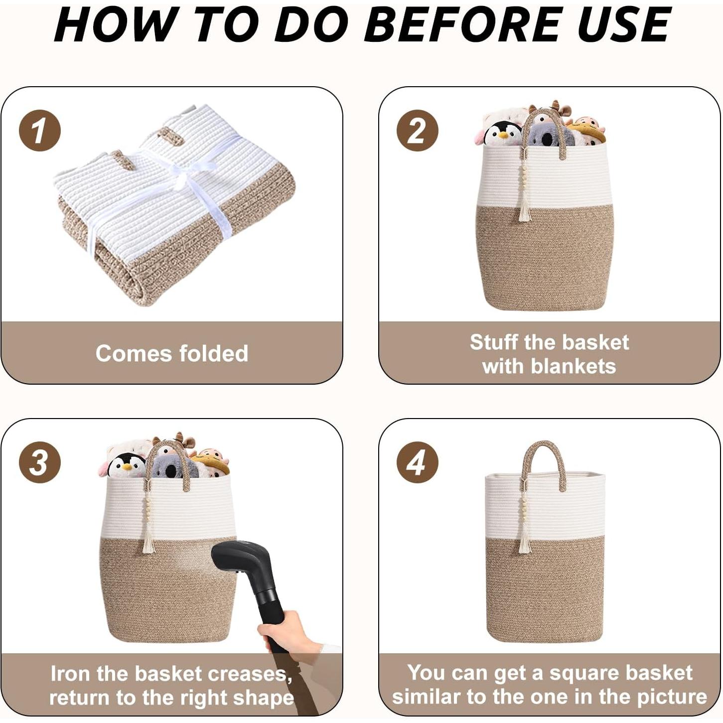 Cesta de Lavandería Tejida WENMER 65L Algodón Marrón