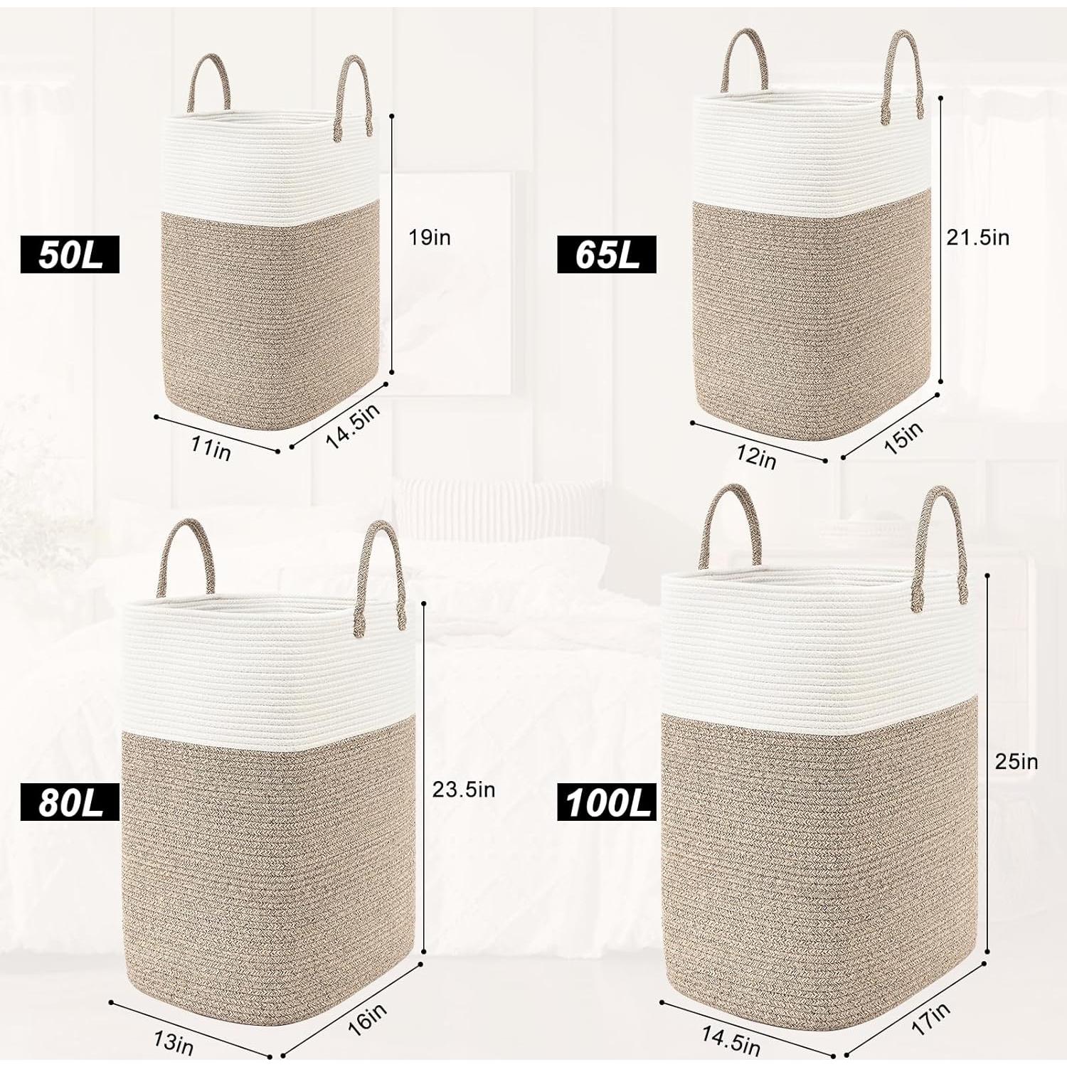 Cesta de Lavandería Tejida WENMER 65L Algodón Marrón