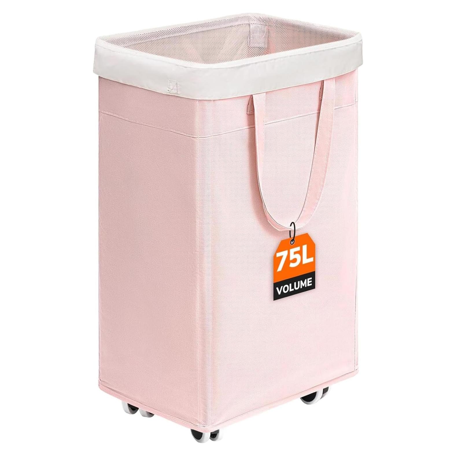 Cesta de Ropa Plegable CHICVITA Rosa 75L con Ruedas