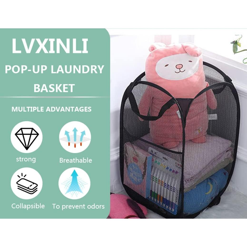 Cesta de Ropa Plegable LVXINLI 61x36x33 cm Negra - 2 Unidades