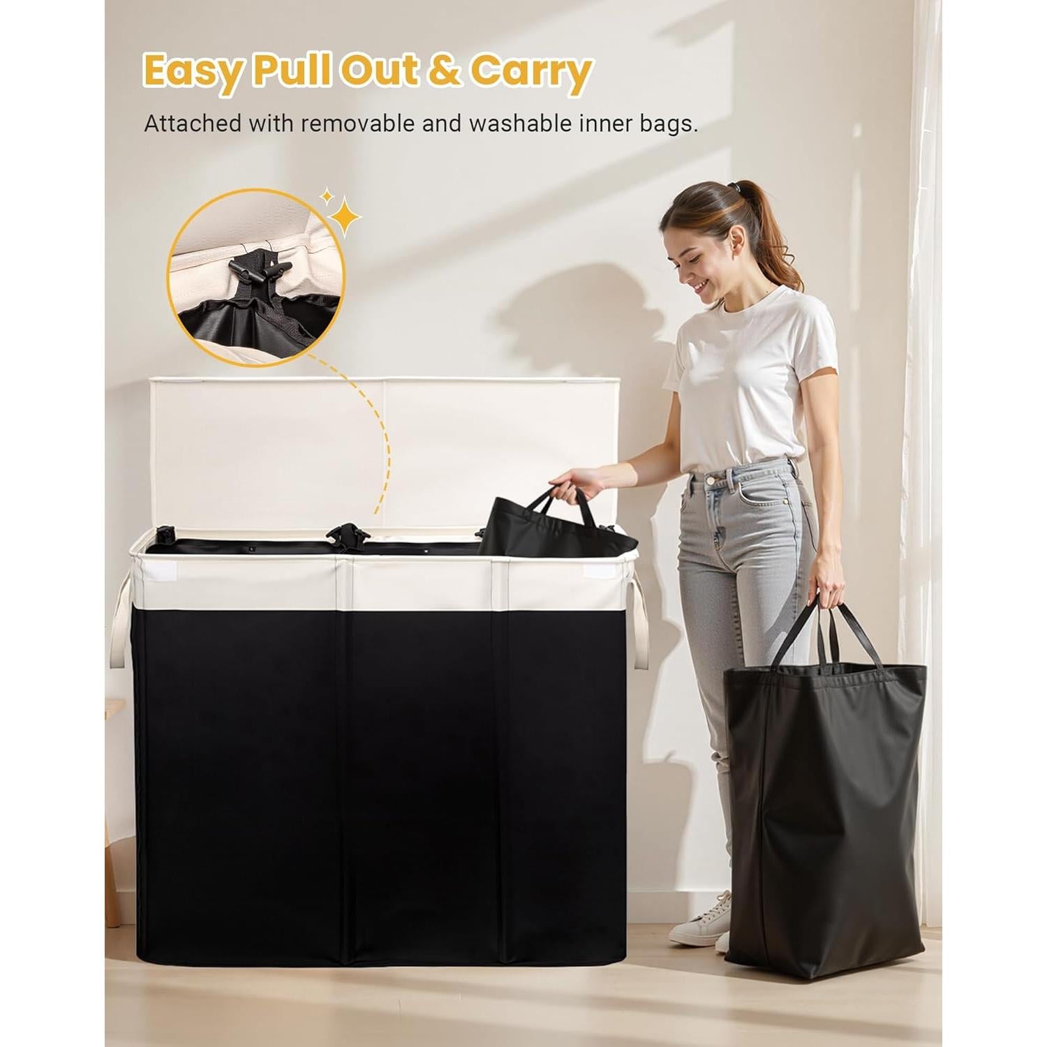 Cesto de Ropa 190L Furicher con Tapa y 3 Secciones