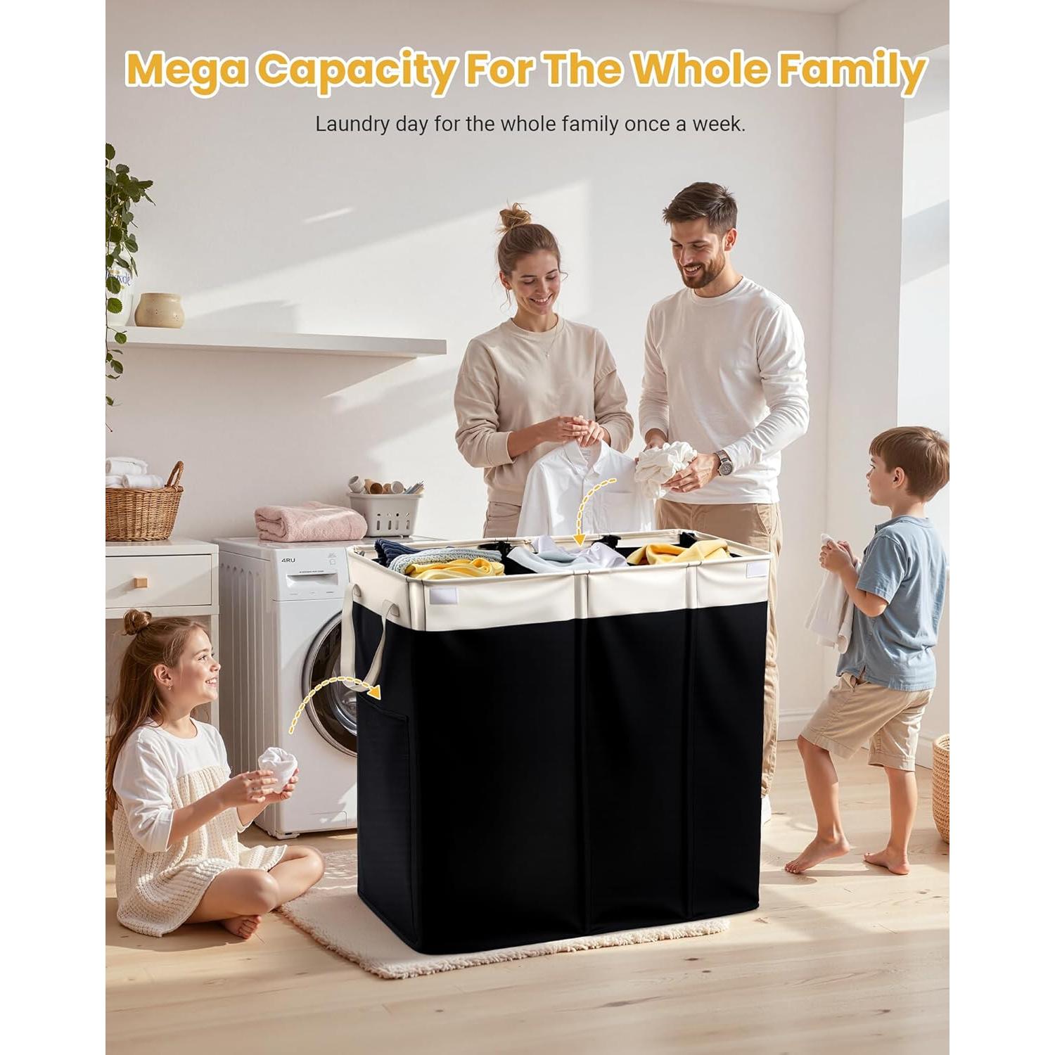 Cesto de Ropa 190L Furicher con Tapa y 3 Secciones