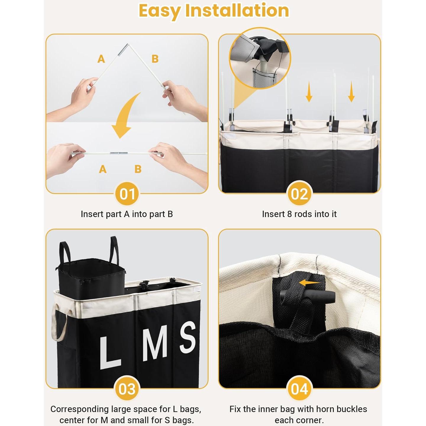 Cesto de Ropa 190L Furicher con Tapa y 3 Secciones