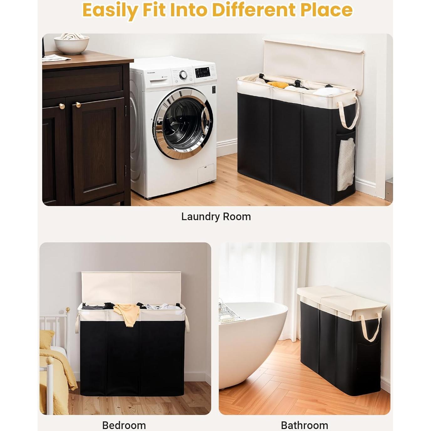 Cesto de Ropa 190L Furicher con Tapa y 3 Secciones