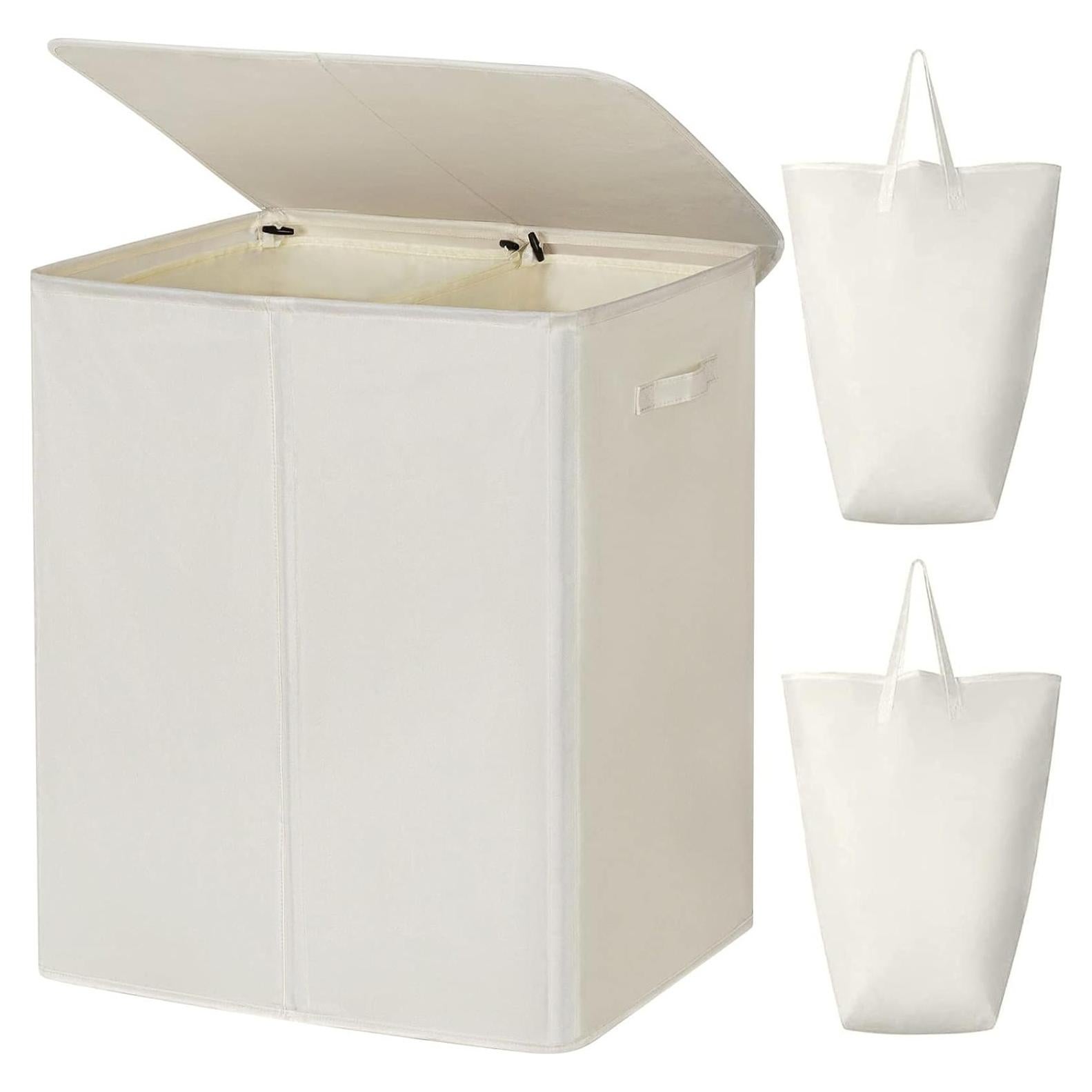 Cesto de Ropa Doble WOWLIVE 154L Beige Plegable con Tapa