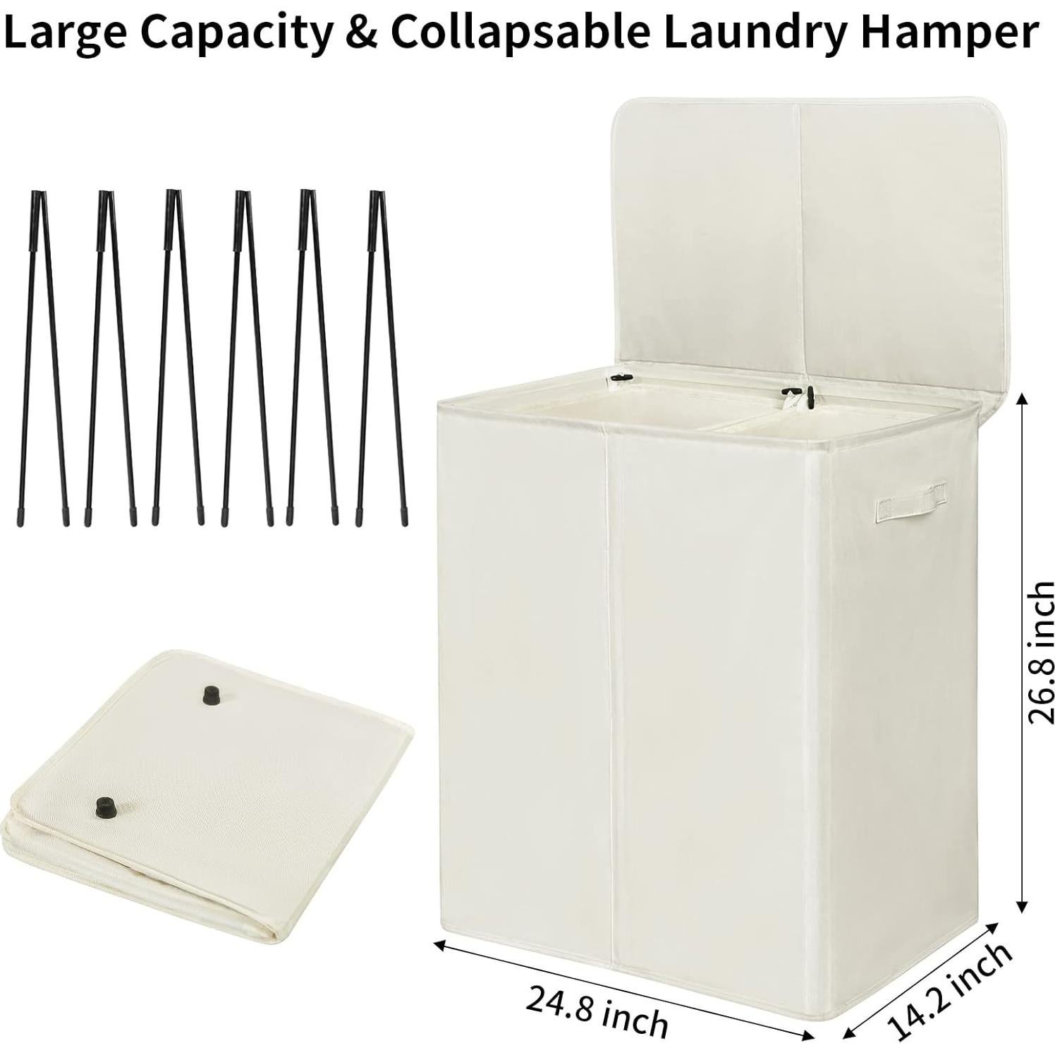 Cesto de Ropa Doble WOWLIVE 154L Beige Plegable con Tapa