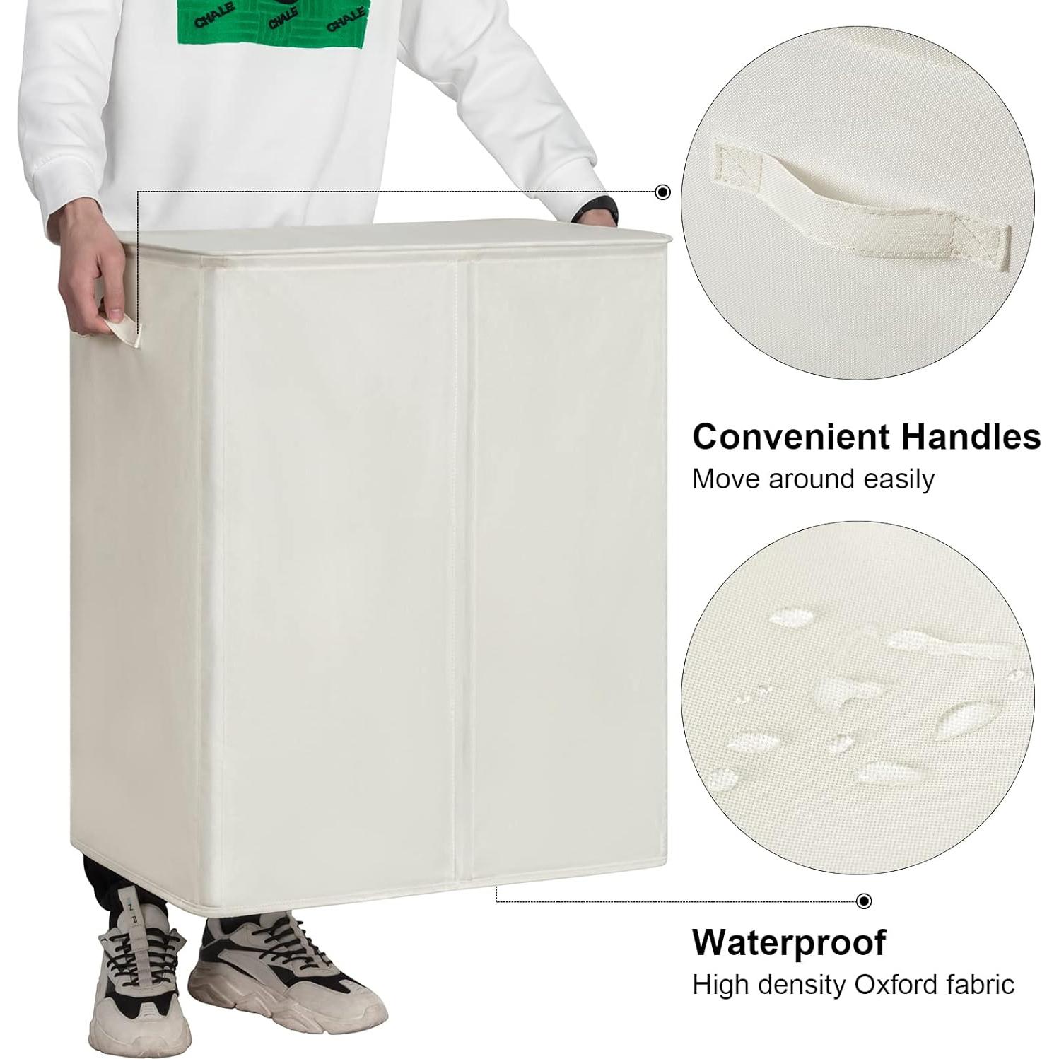 Cesto de Ropa Doble WOWLIVE 154L Beige Plegable con Tapa