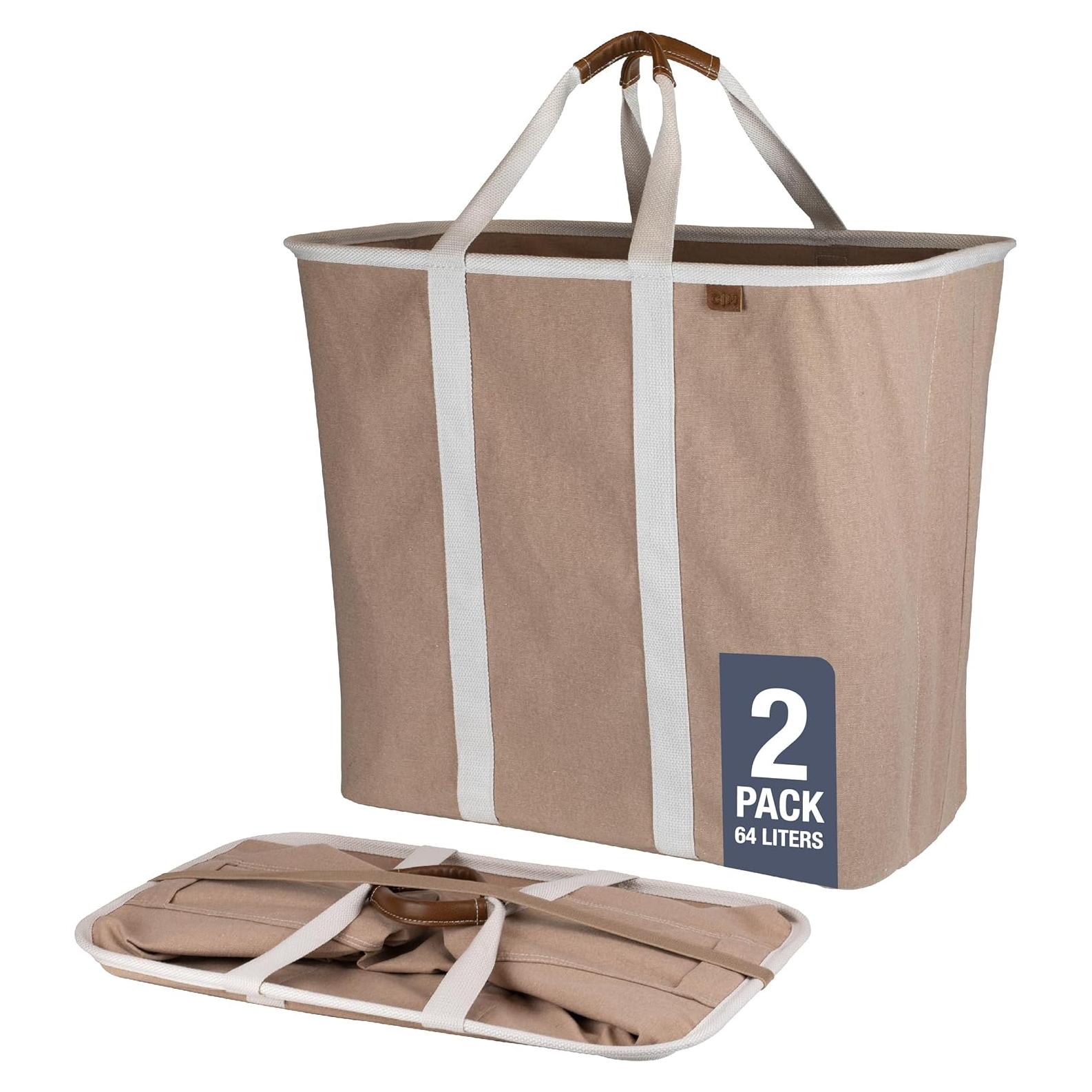 Cesta de Ropa Plegable CleverMade LUXE Marrón 64L 2-Pack