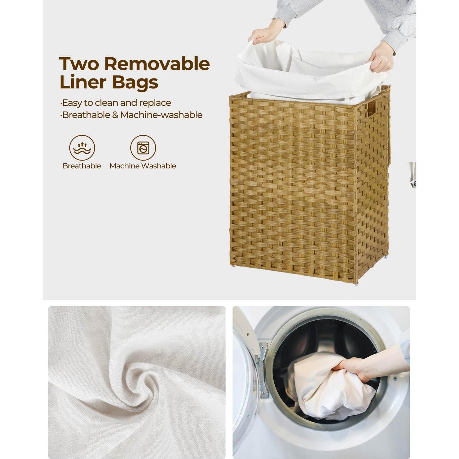 Cesta de Ropa GREENSTELL 60L con Tapa y 2 Bolsas Removibles