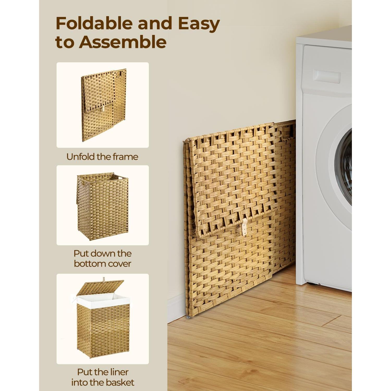 Cesta de Ropa GREENSTELL 60L con Tapa y 2 Bolsas Removibles