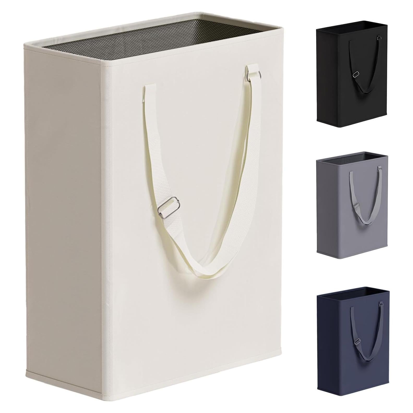 Cesta de Ropa Slim TECHMILLY 45L Beige con Mangos Ajustables