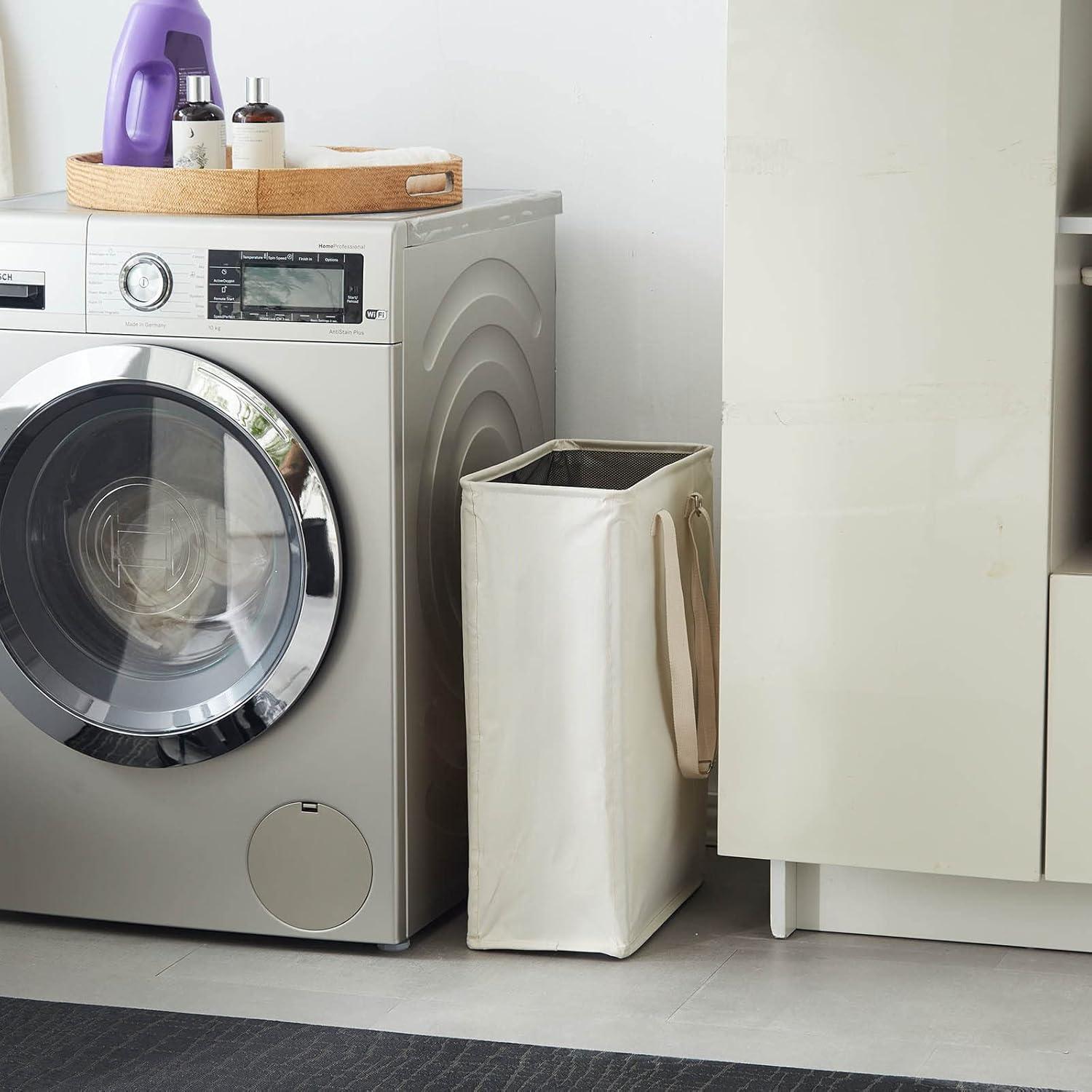 Cesta de Ropa Slim TECHMILLY 45L Beige con Mangos Ajustables