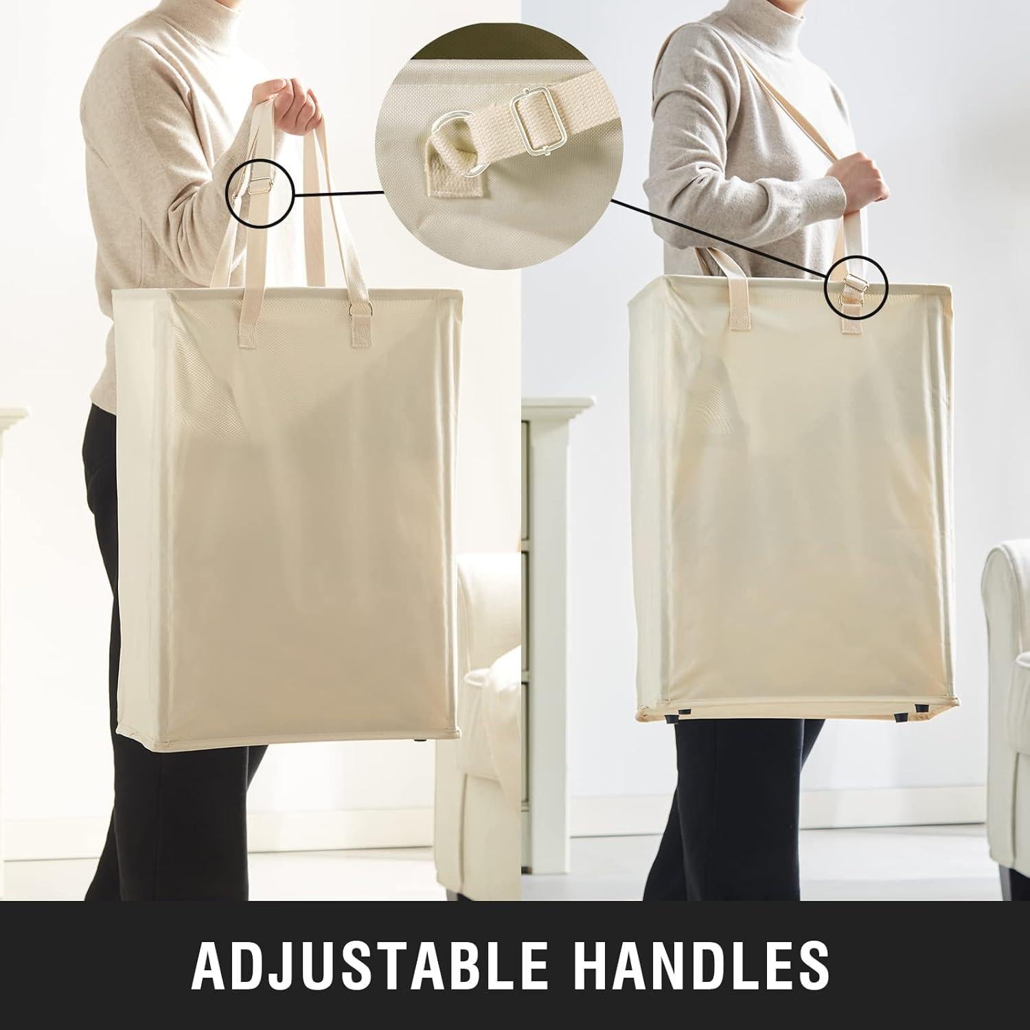 Cesta de Ropa Slim TECHMILLY 45L Beige con Mangos Ajustables