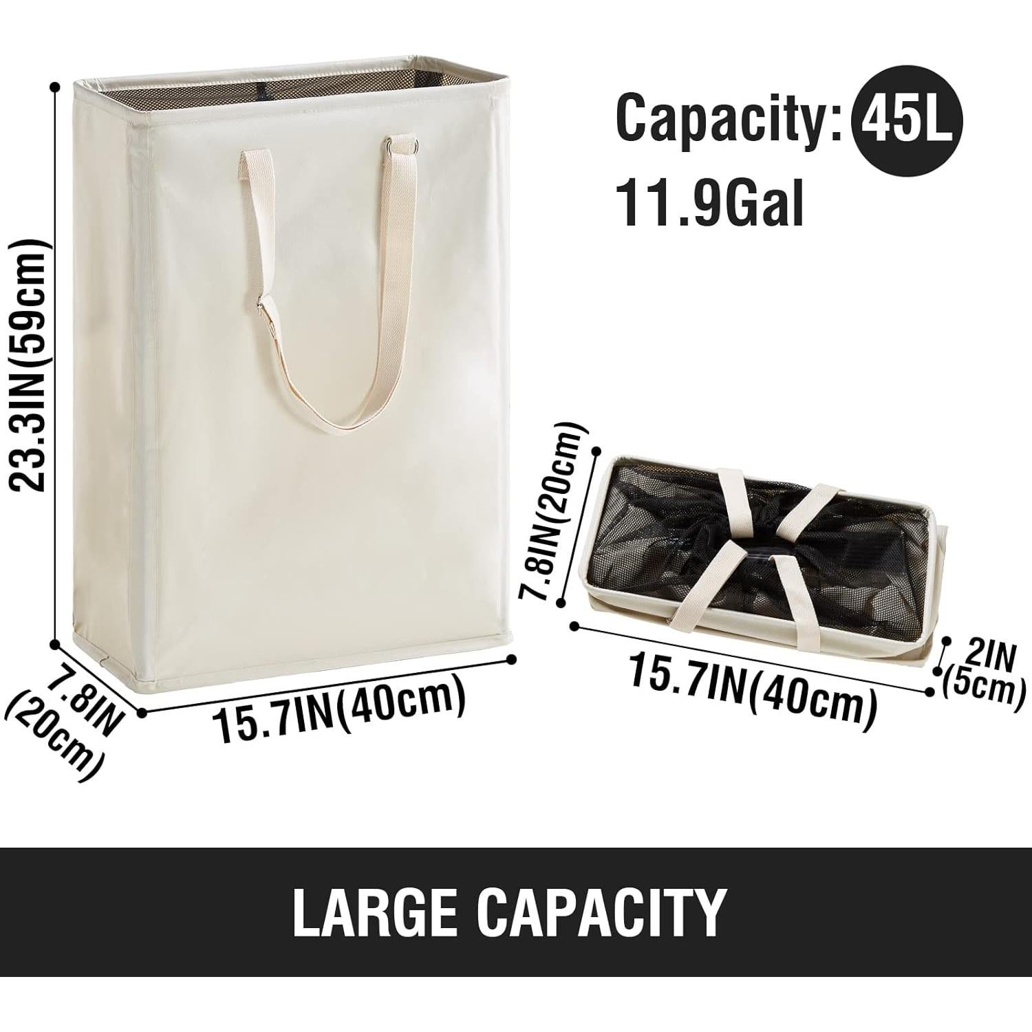 Cesta de Ropa Slim TECHMILLY 45L Beige con Mangos Ajustables