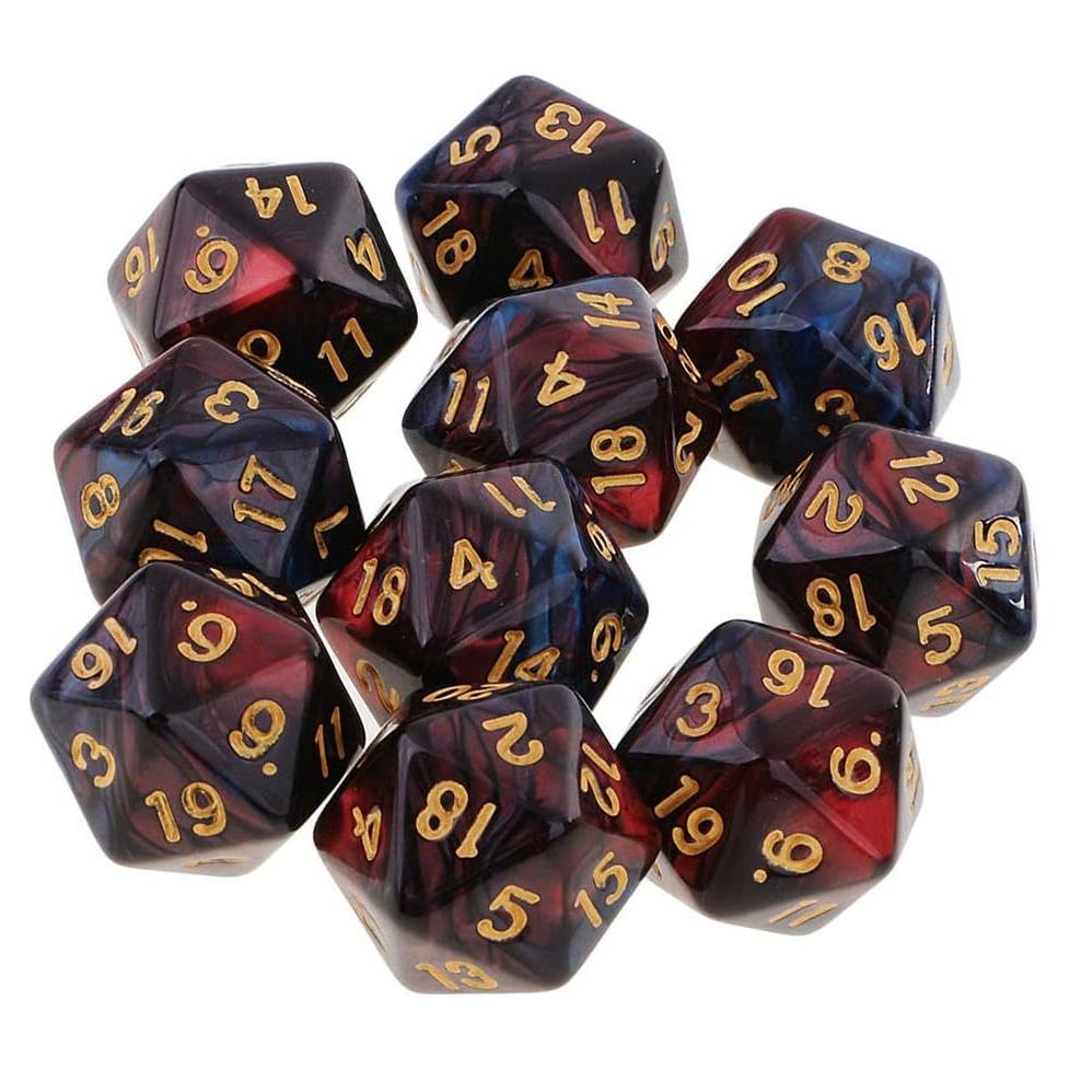 10 Dados D20 Acrílicos 20mm Yiotfandoll Rojo Azul RPG