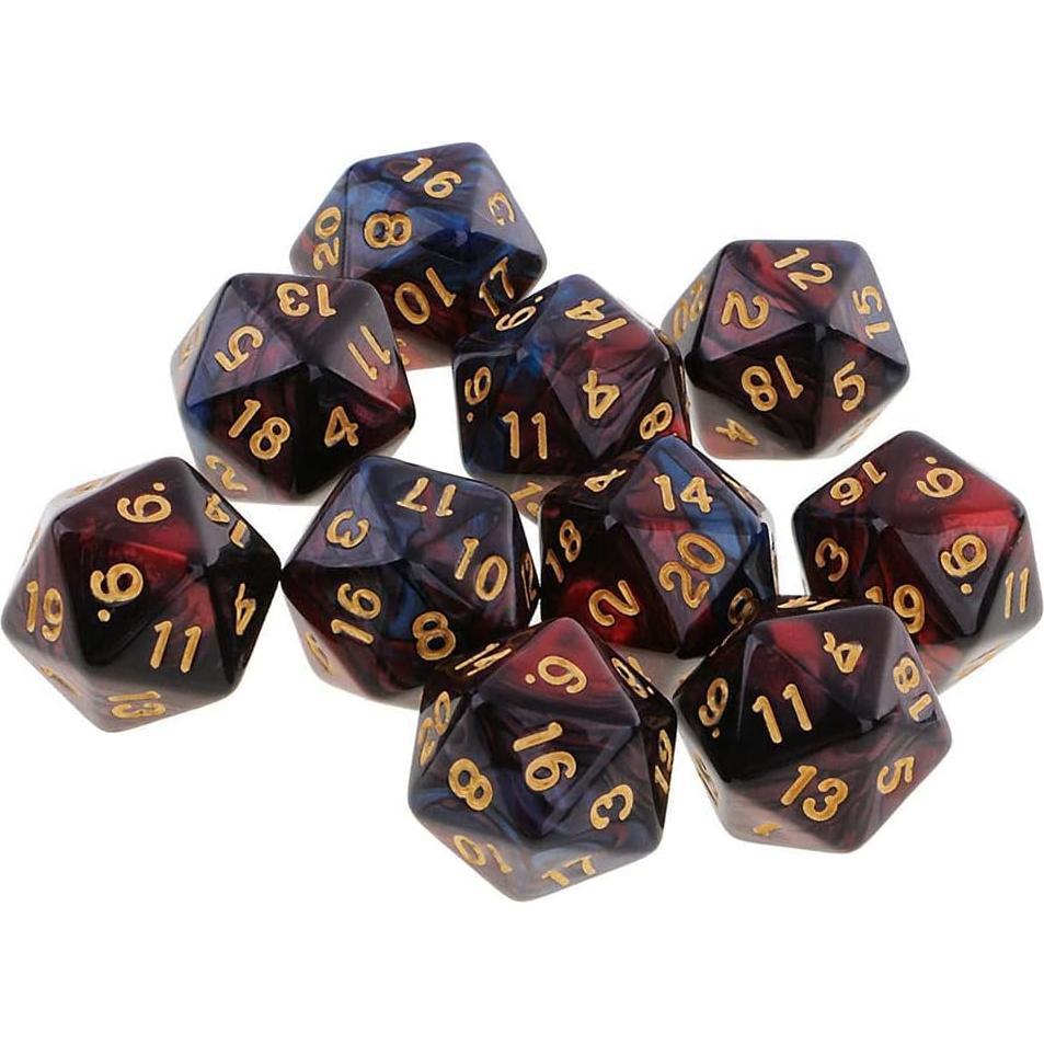 10 Dados D20 Acrílicos 20mm Yiotfandoll Rojo Azul RPG