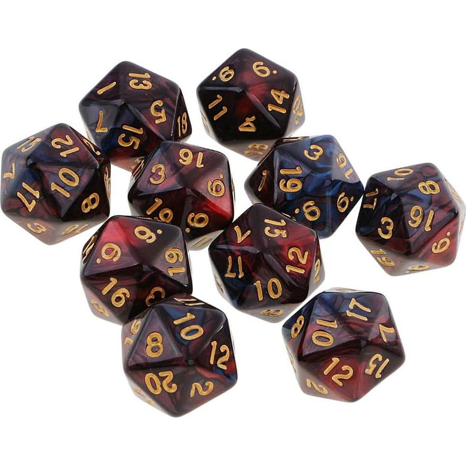10 Dados D20 Acrílicos 20mm Yiotfandoll Rojo Azul RPG