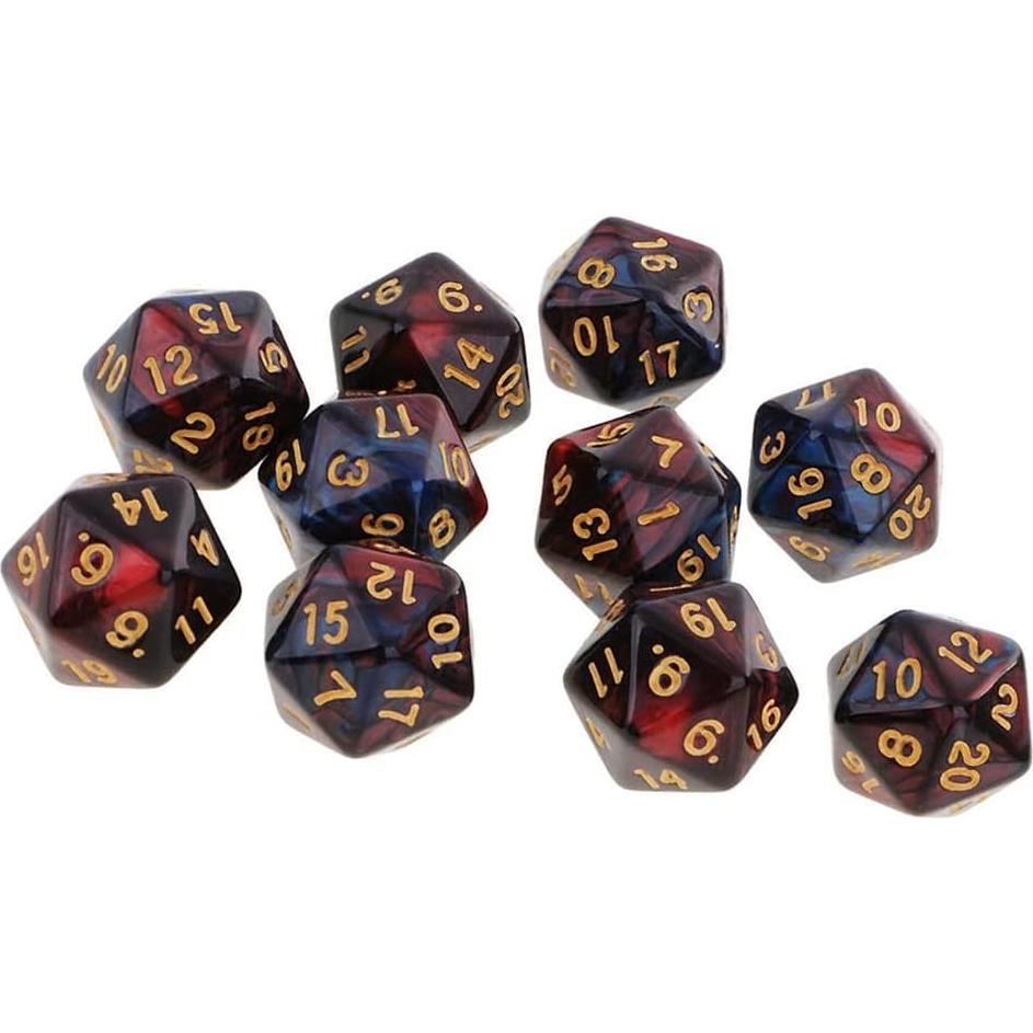 10 Dados D20 Acrílicos 20mm Yiotfandoll Rojo Azul RPG