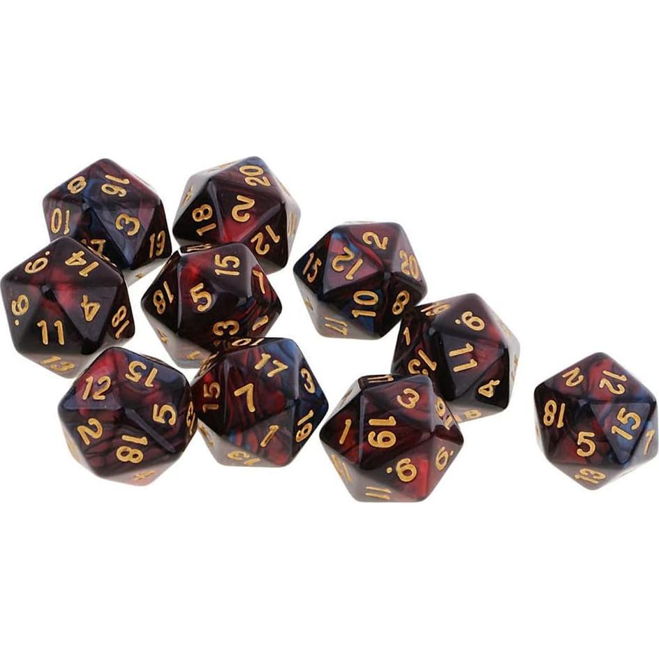 10 Dados D20 Acrílicos 20mm Yiotfandoll Rojo Azul RPG