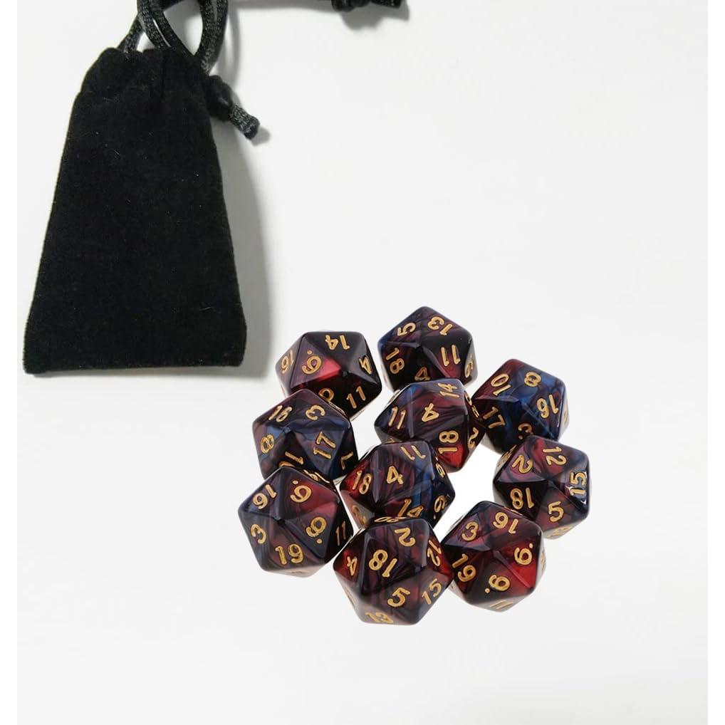 10 Dados D20 Acrílicos 20mm Yiotfandoll Rojo Azul RPG