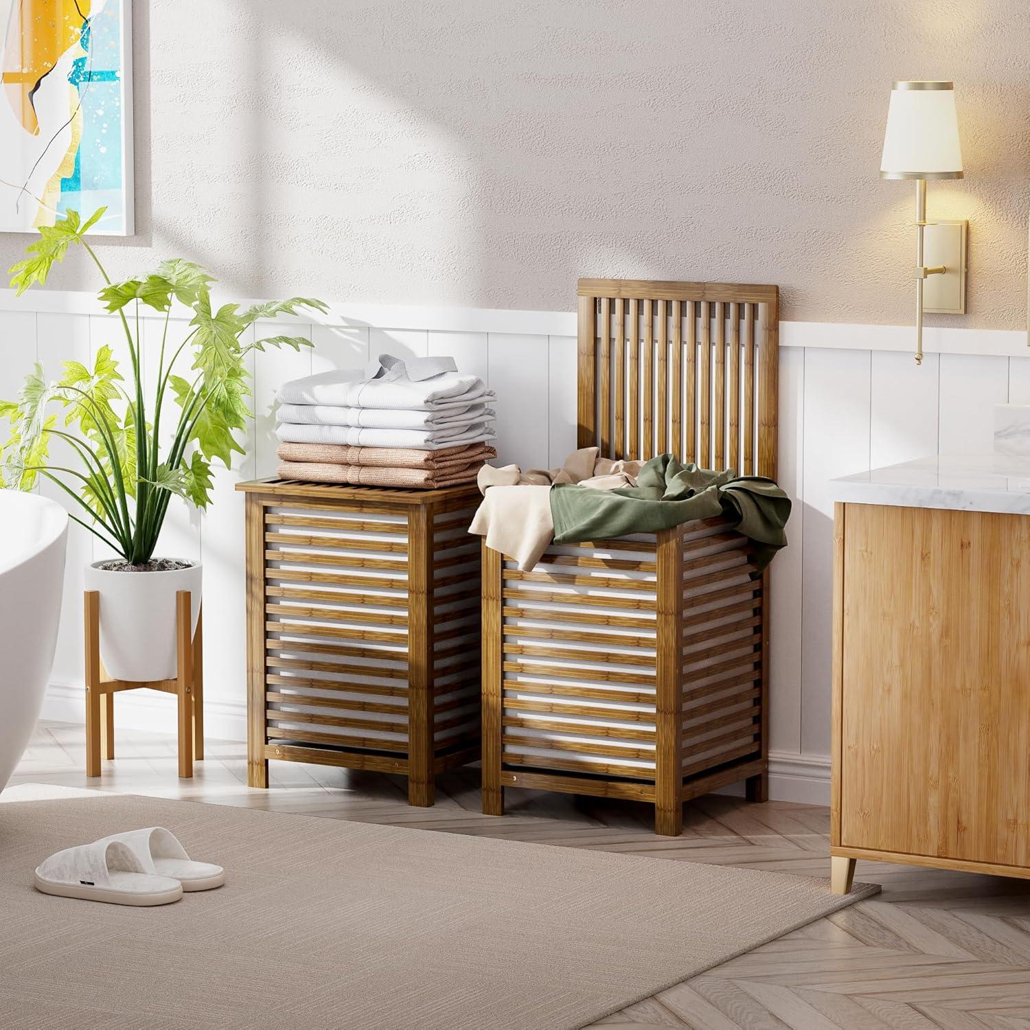 Cesto de Ropa Doble SMIBUY 120L con Tapa y Bolsa Extraíble