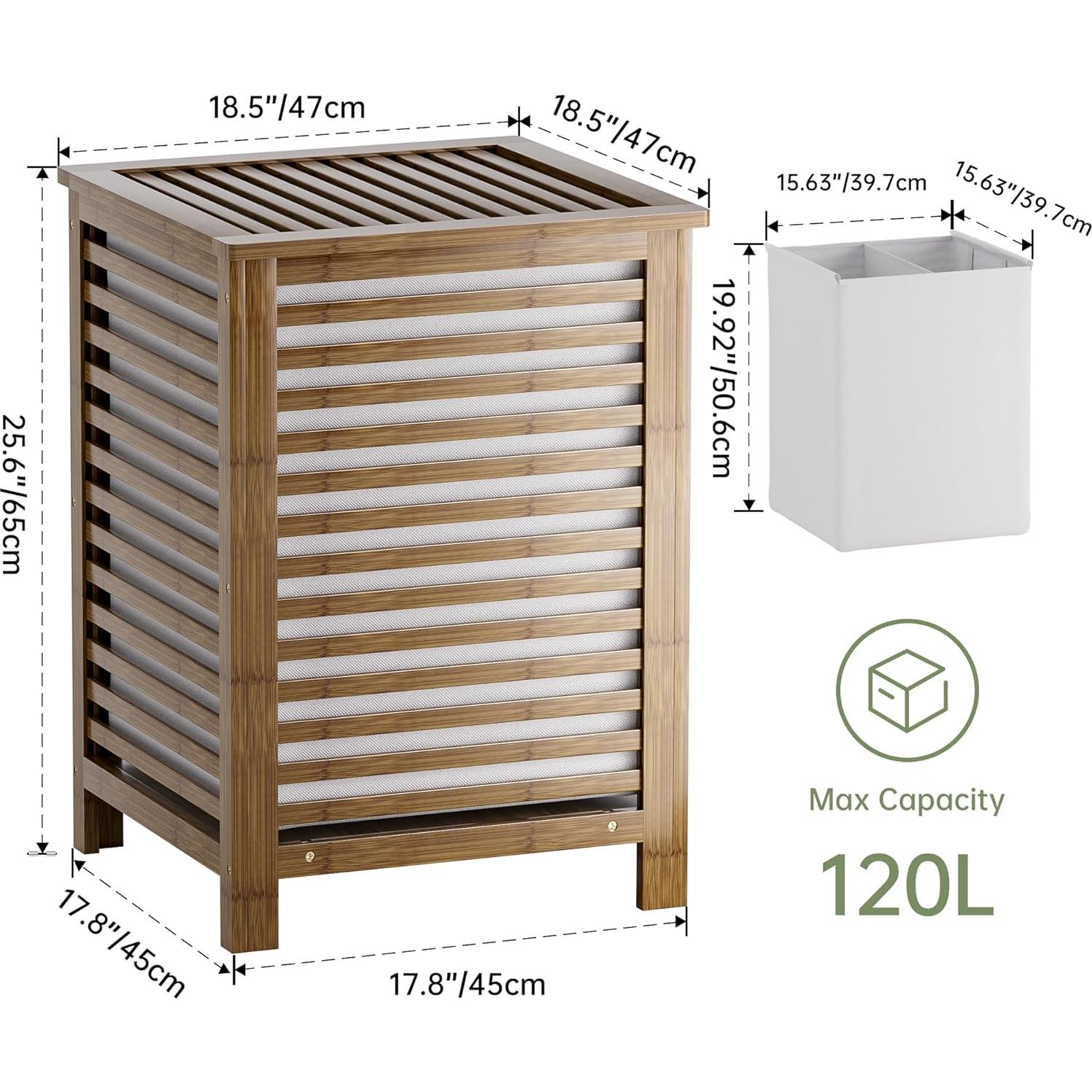 Cesto de Ropa Doble SMIBUY 120L con Tapa y Bolsa Extraíble