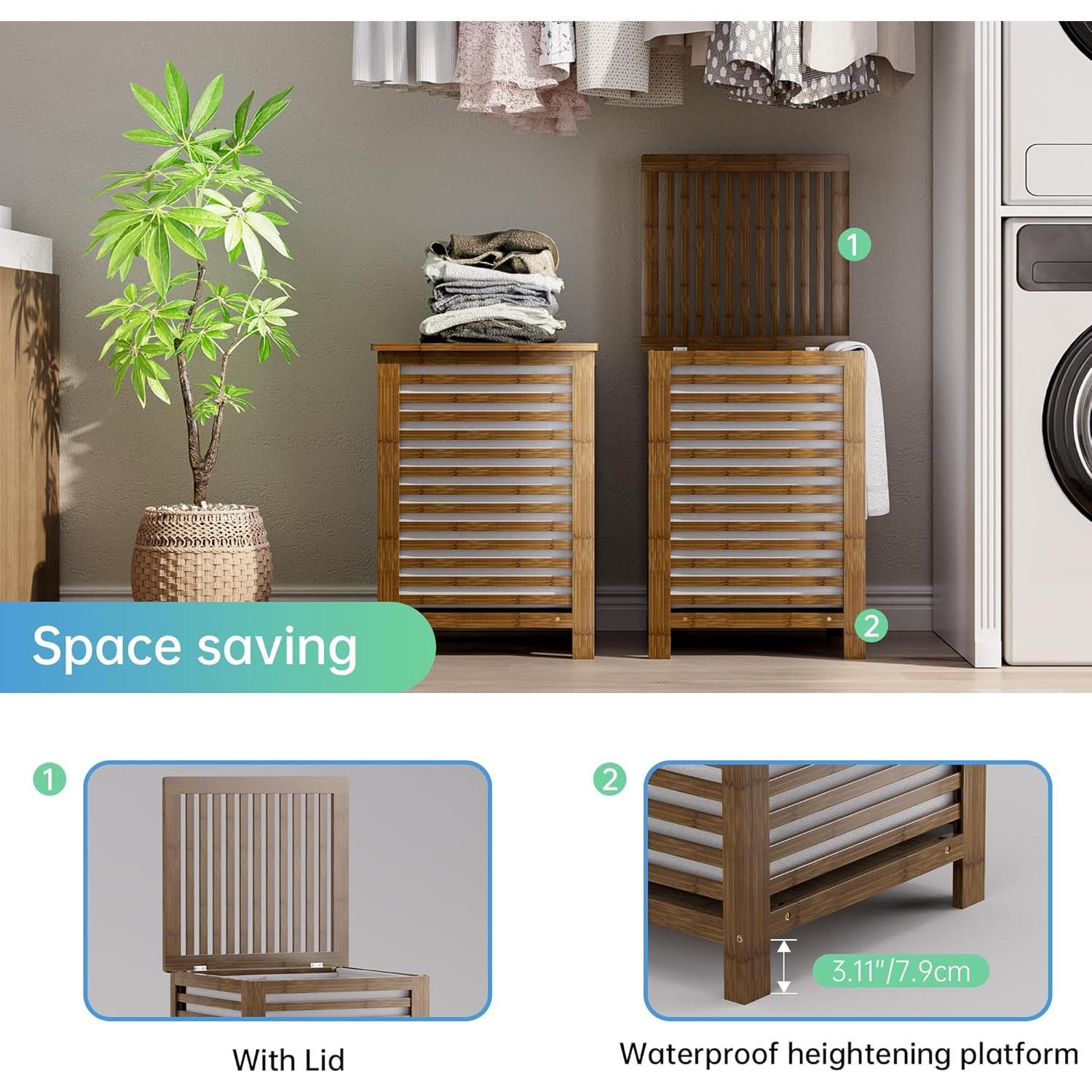 Cesto de Ropa Doble SMIBUY 120L con Tapa y Bolsa Extraíble