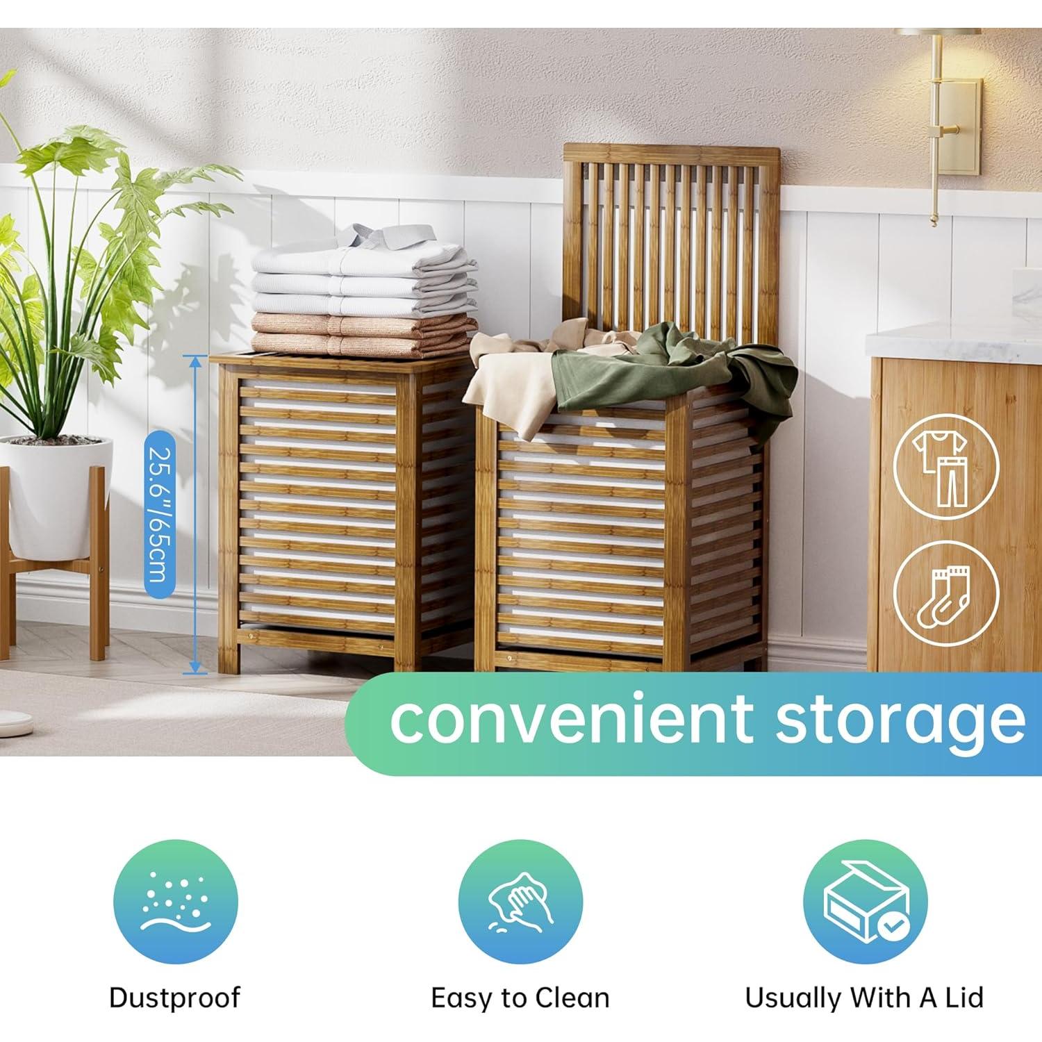 Cesto de Ropa Doble SMIBUY 120L con Tapa y Bolsa Extraíble