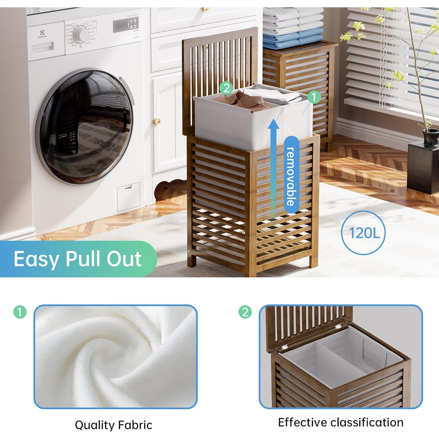 Cesto de Ropa Doble SMIBUY 120L con Tapa y Bolsa Extraíble