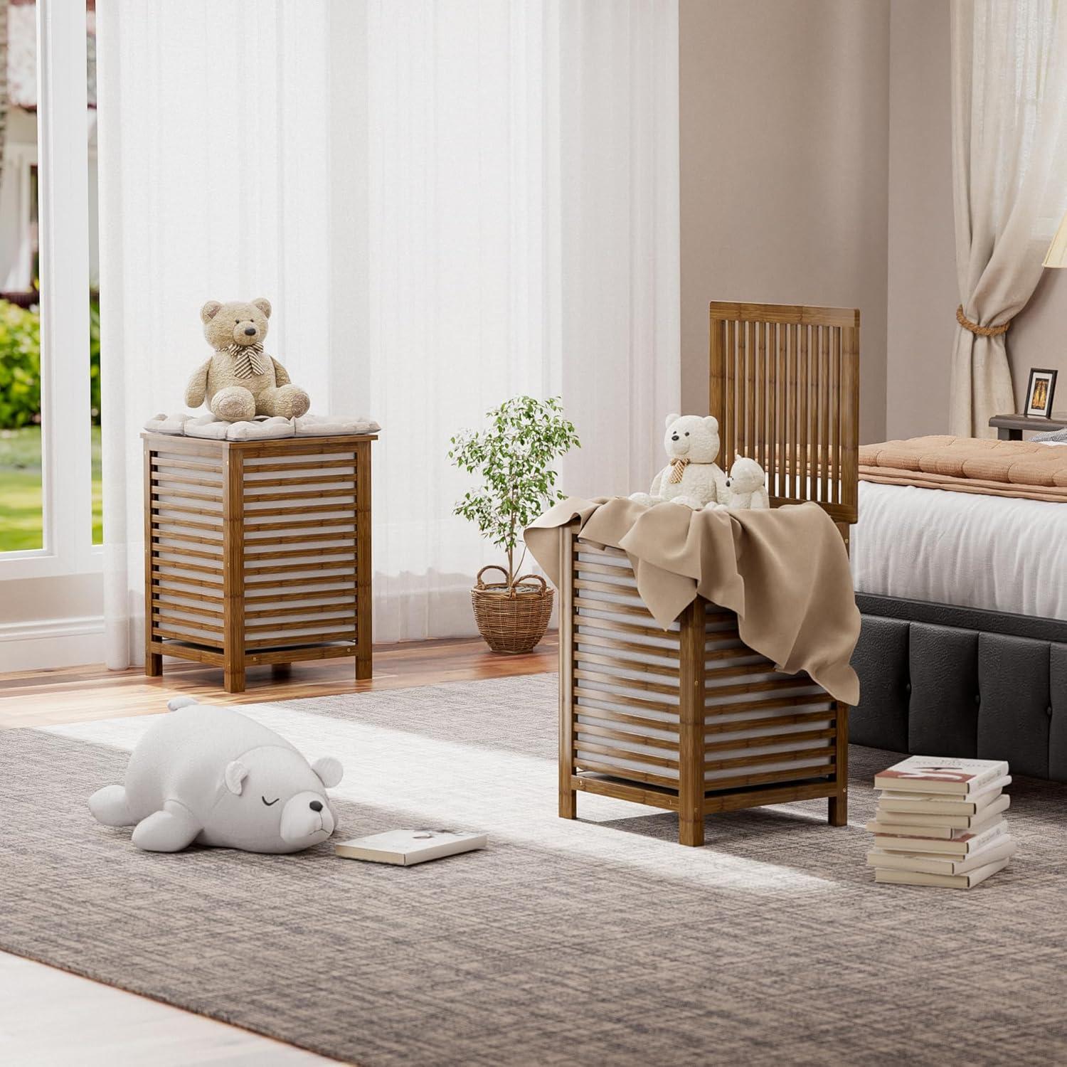 Cesto de Ropa Doble SMIBUY 120L con Tapa y Bolsa Extraíble