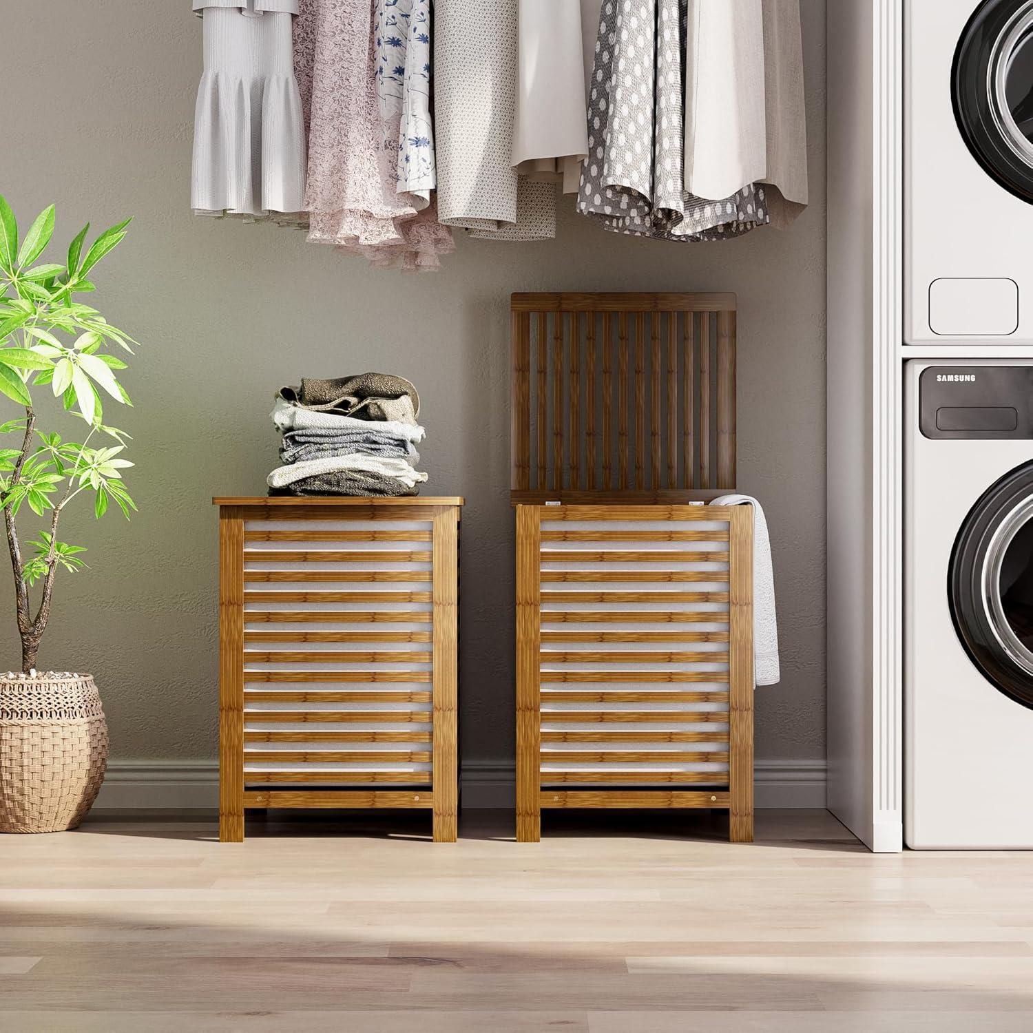 Cesto de Ropa Doble SMIBUY 120L con Tapa y Bolsa Extraíble