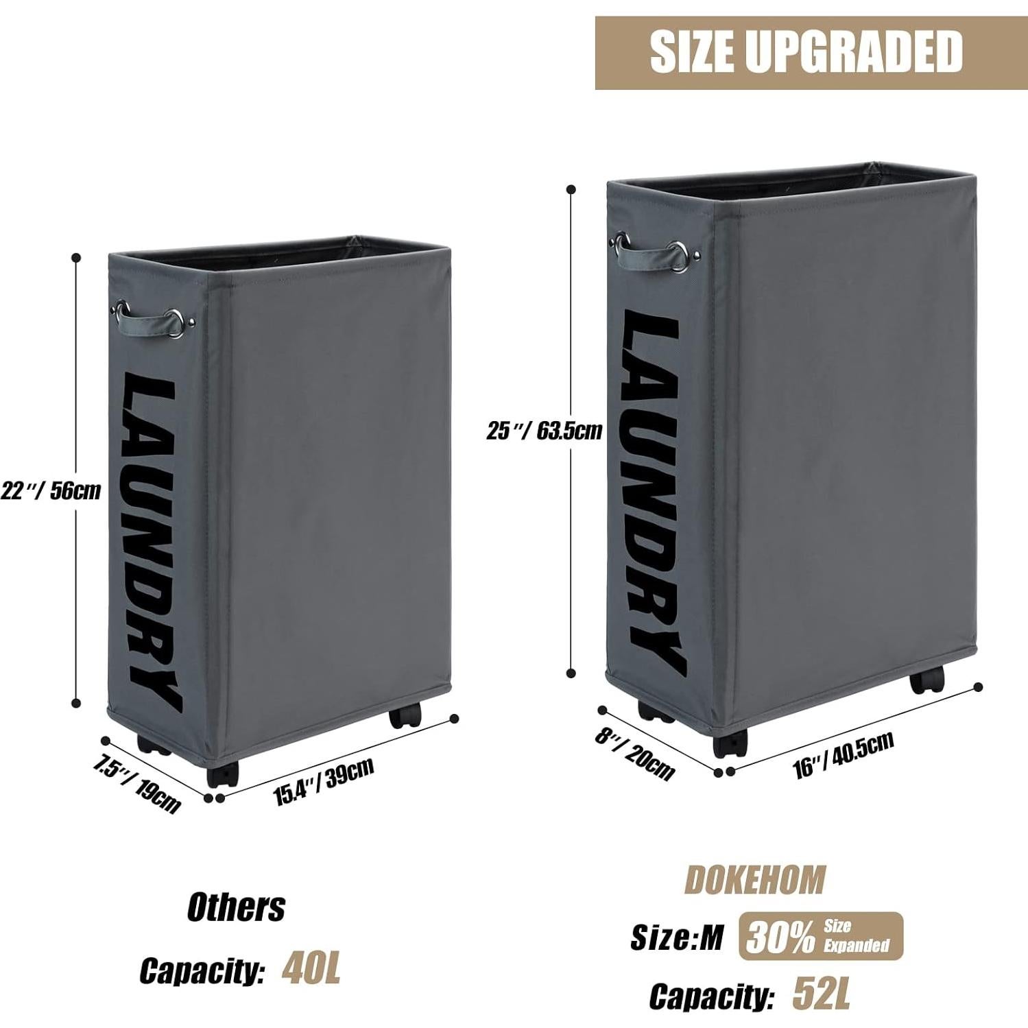 Cesta de Ropa Plegable DOKEHOM 52L con Ruedas Gris Oscuro