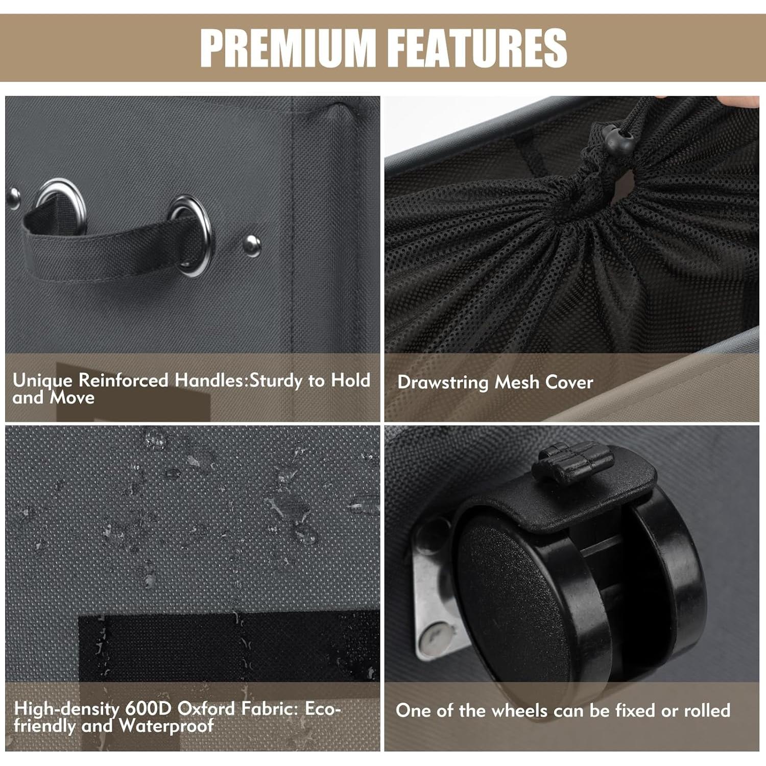 Cesta de Ropa Plegable DOKEHOM 52L con Ruedas Gris Oscuro