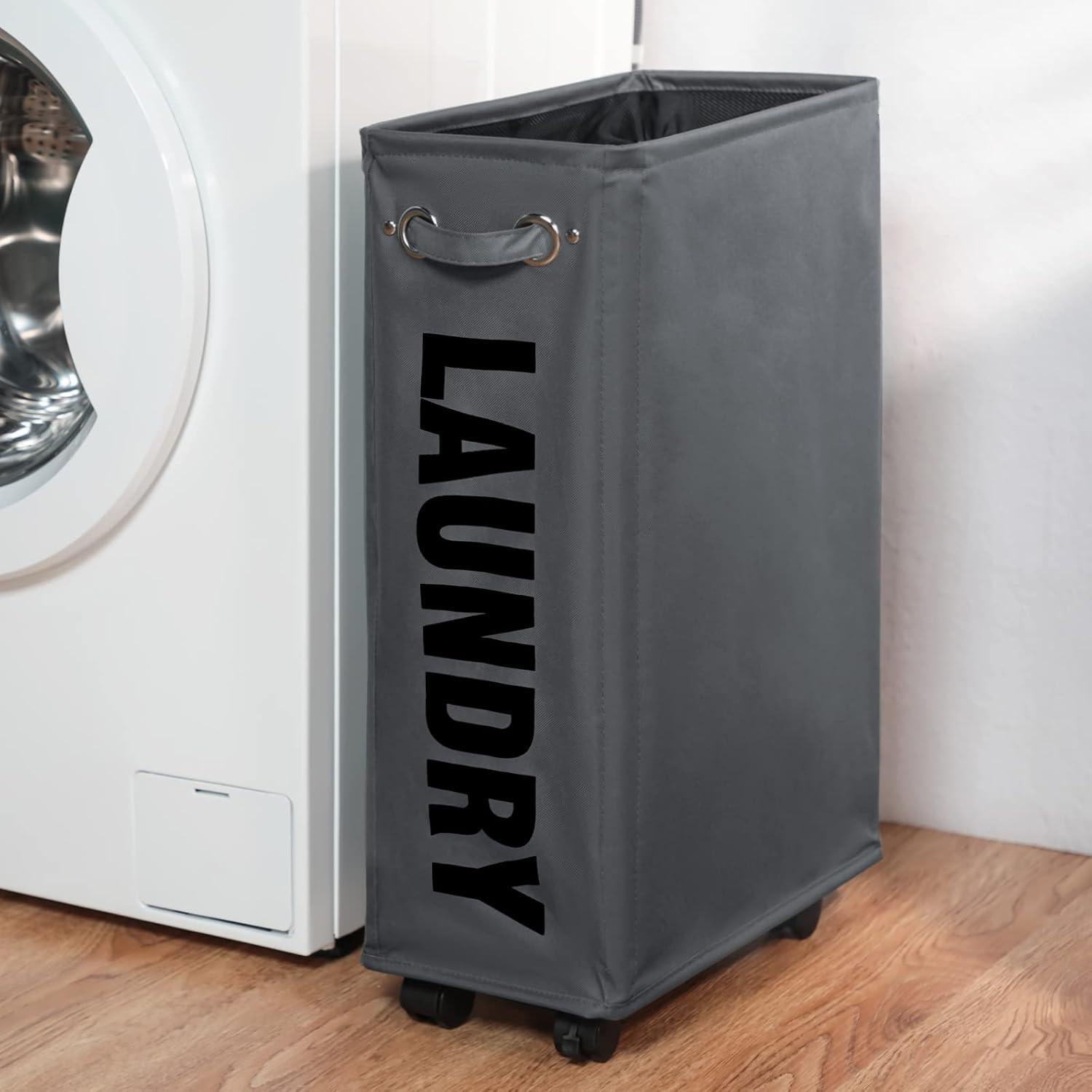 Cesta de Ropa Plegable DOKEHOM 52L con Ruedas Gris Oscuro