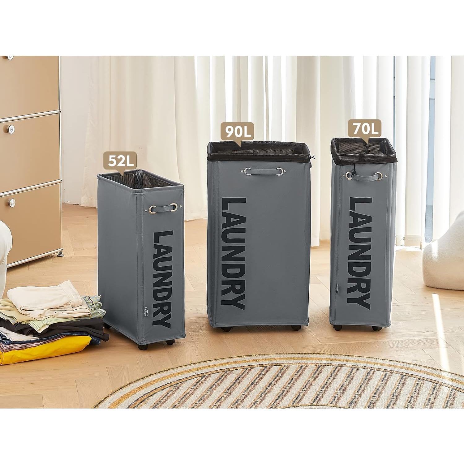 Cesta de Ropa Plegable DOKEHOM 52L con Ruedas Gris Oscuro
