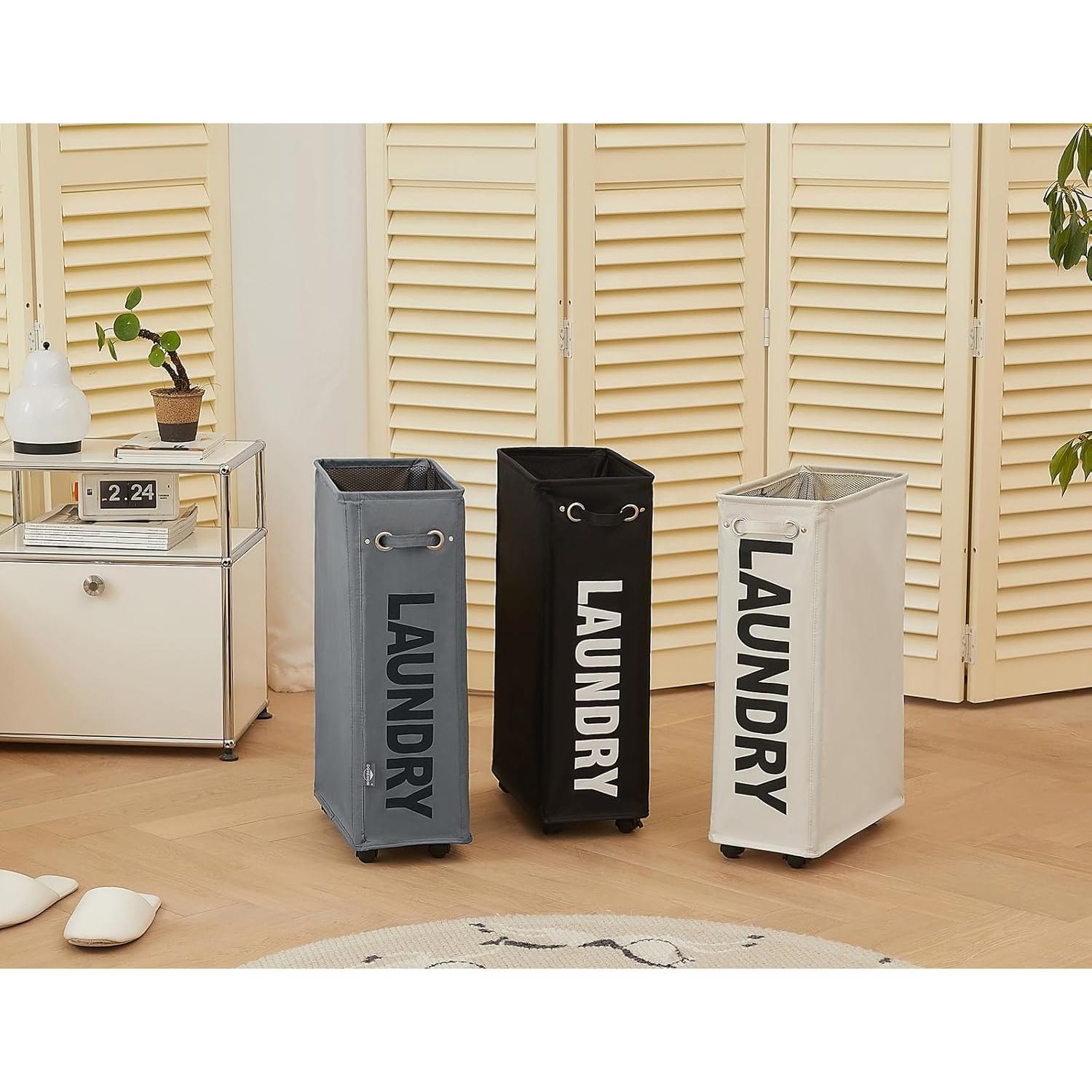 Cesta de Ropa Plegable DOKEHOM 52L con Ruedas Gris Oscuro