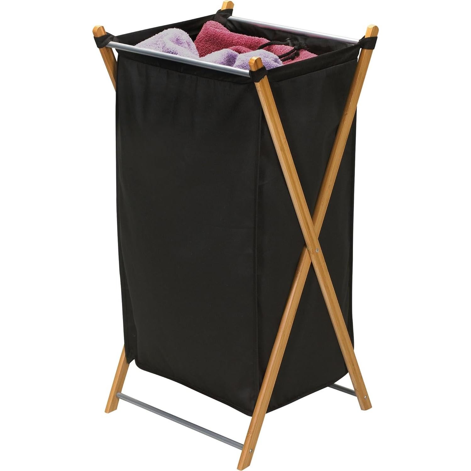 Cesto de Bambú Household Essentials 40L Plegable con Forro Negro